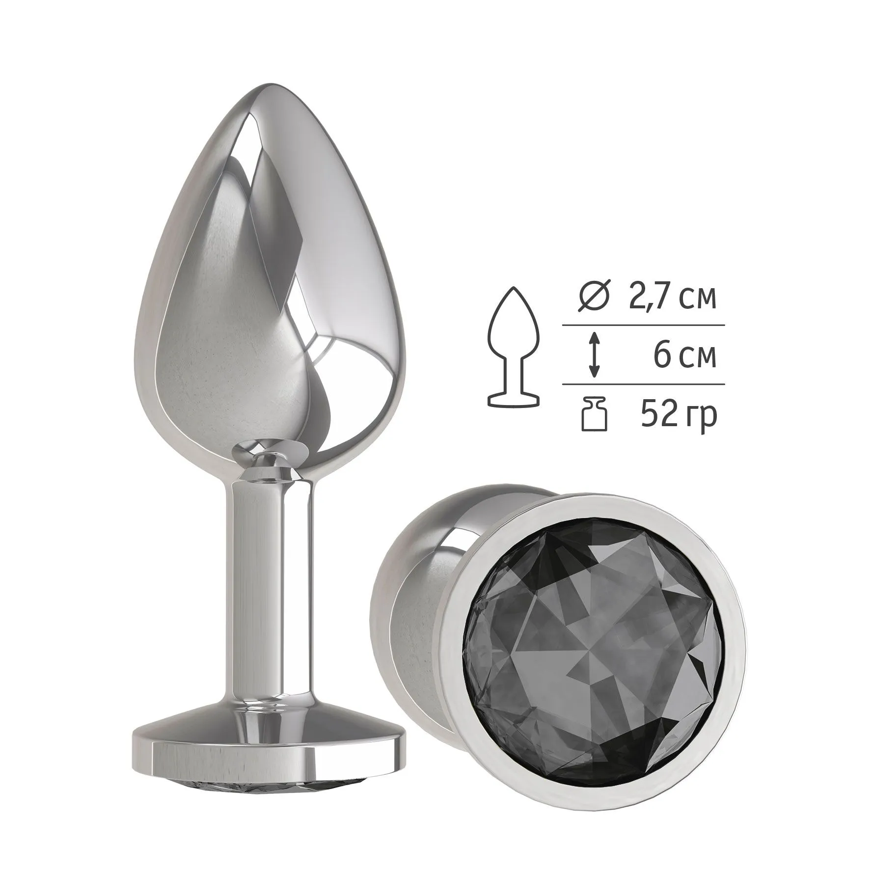 Анальная втулка Silver с черным кристаллом