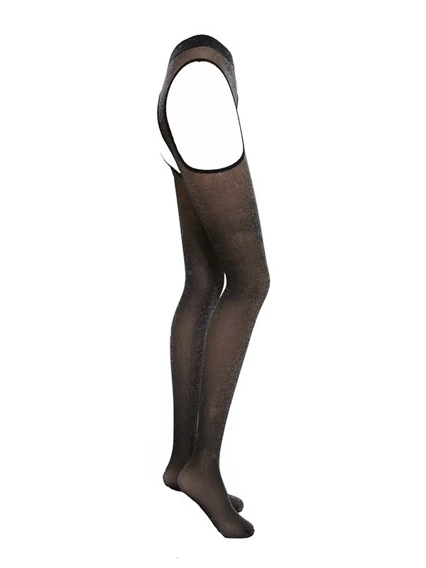 Эротическое чулки с поясом ashley черные с серебрянным люрексом в 