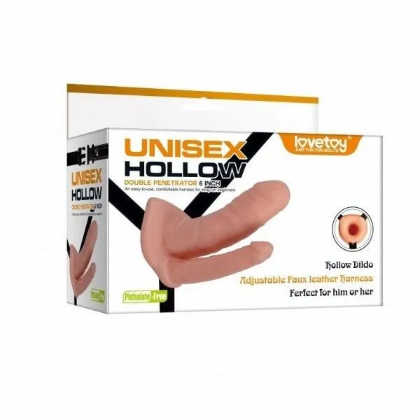 страпон lovetoy unisex hollow двойной, телесный в 