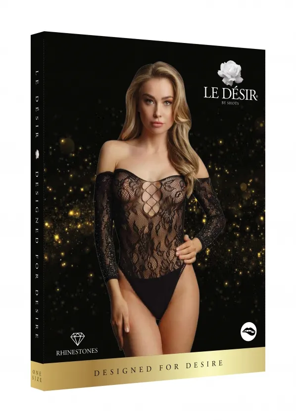 Боди Wonder Rhinestone Bodysuit (черный) со стразами