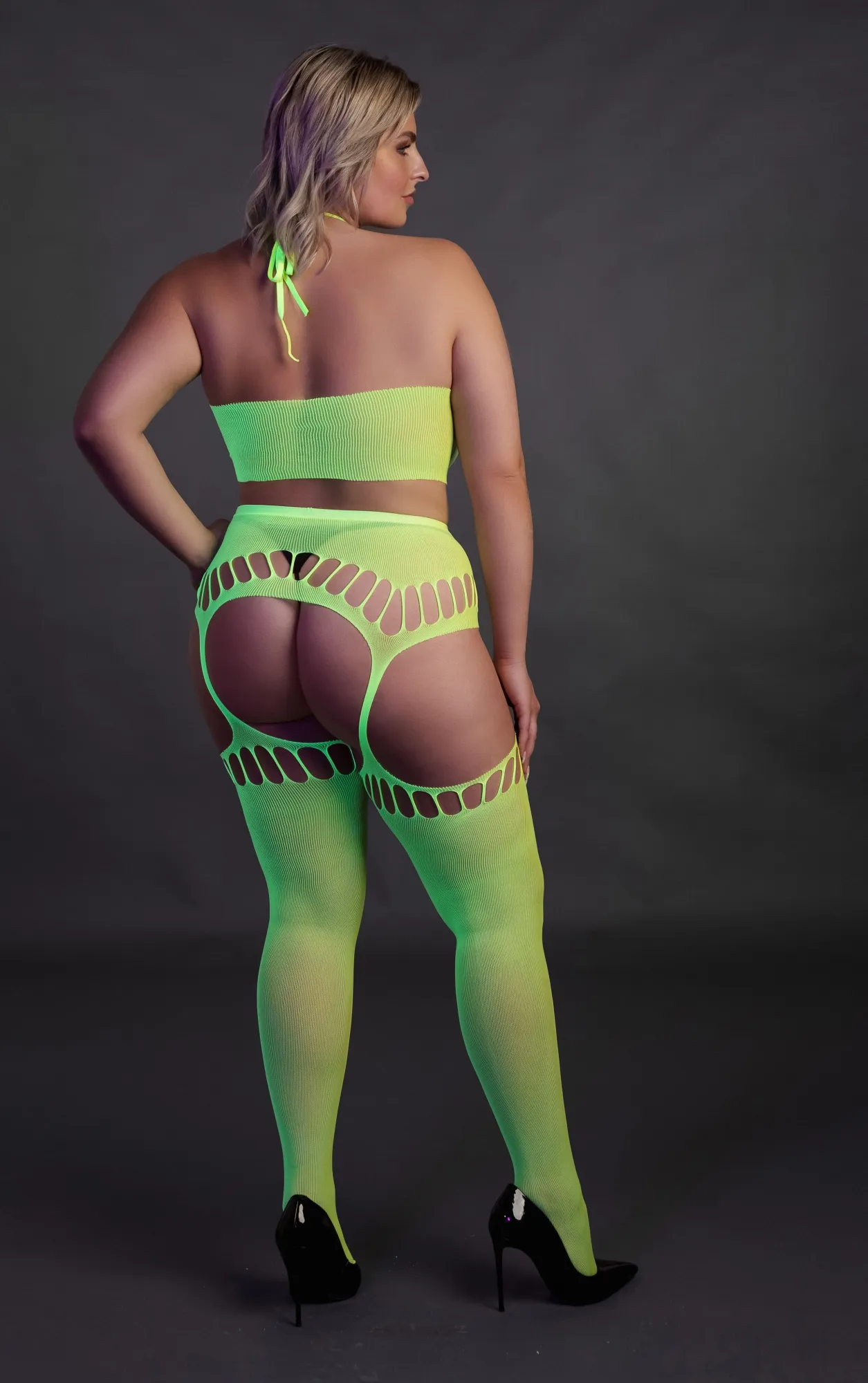 Эротическое топ в комлекте с чулками two piece with crop top and stockings - green - xl/xxxxl в 