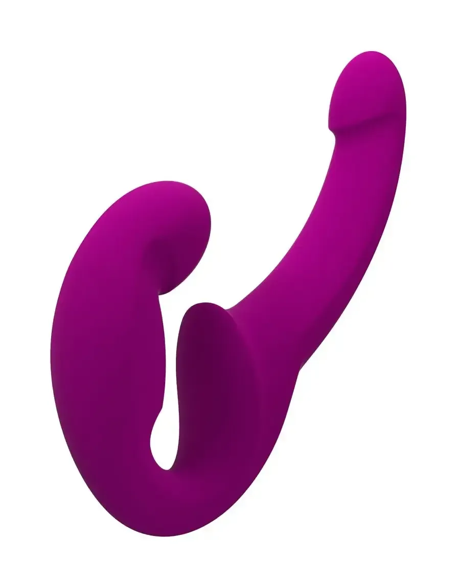 анатомический безремневой страпон fun factory share lite, силикон, малиновый, 16,5 см в 