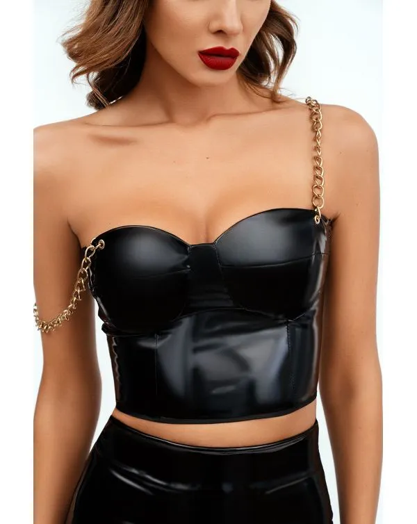 Эротическое лакированный топ с цепями в 