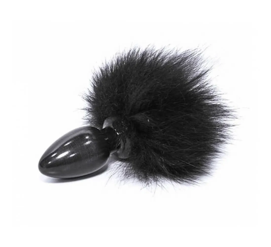 анальная пробка wild lust с черным заячьим хвостом, 4 см в 