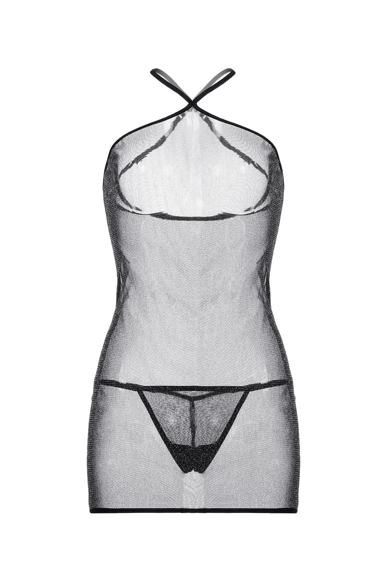 Эротическое комбинация и стринги candy girl star с люрексом, черные, os в 