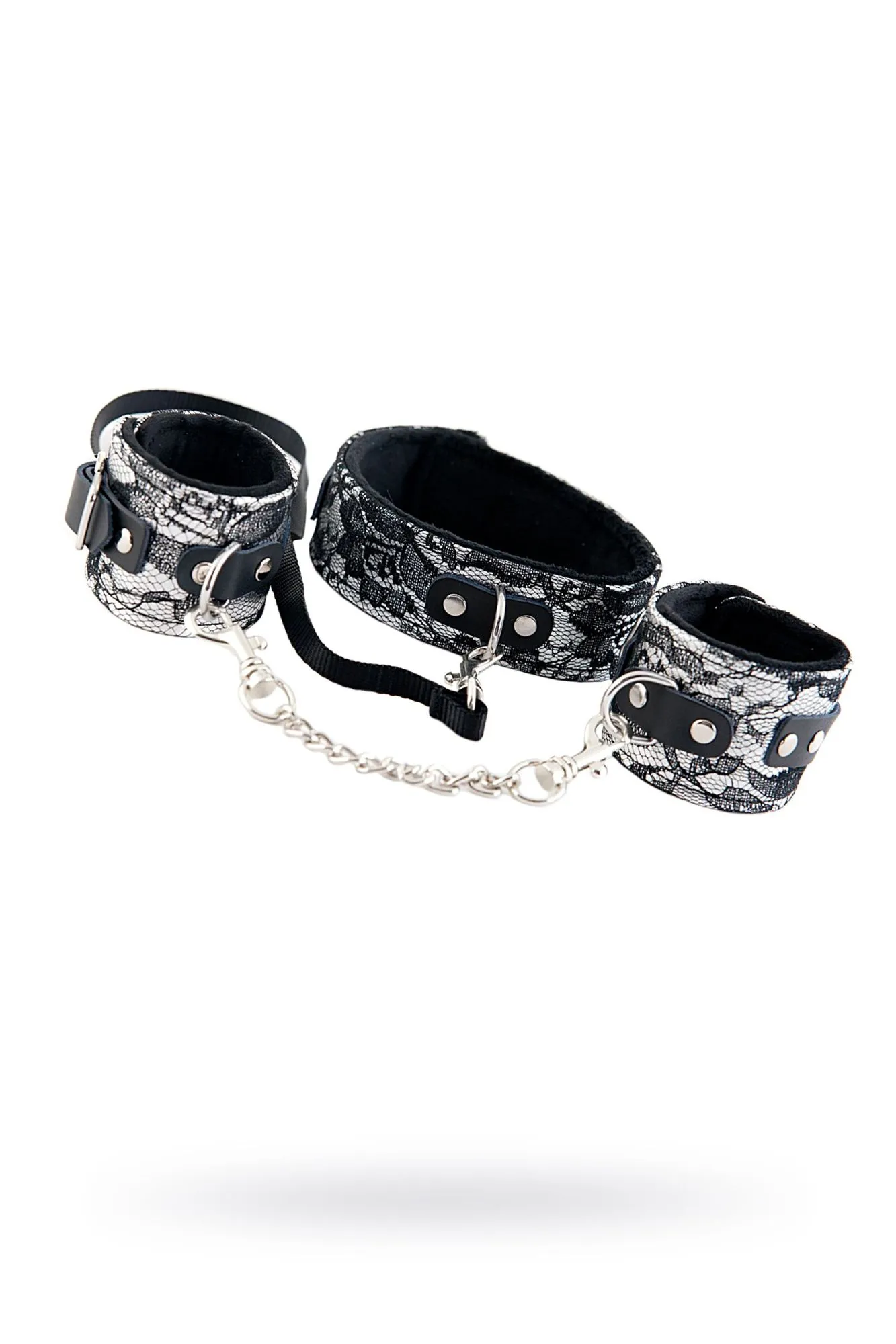 кружевной набор toyfa marcus (ошейник и наручники), серебряный в 