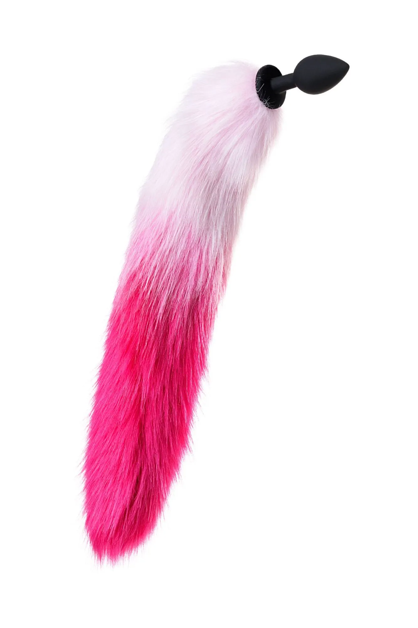 анальная втулка с бело-розовым хвостом popo pleasure by toyfa, s, силикон, черная, 45 см, ø 2,7 см в 