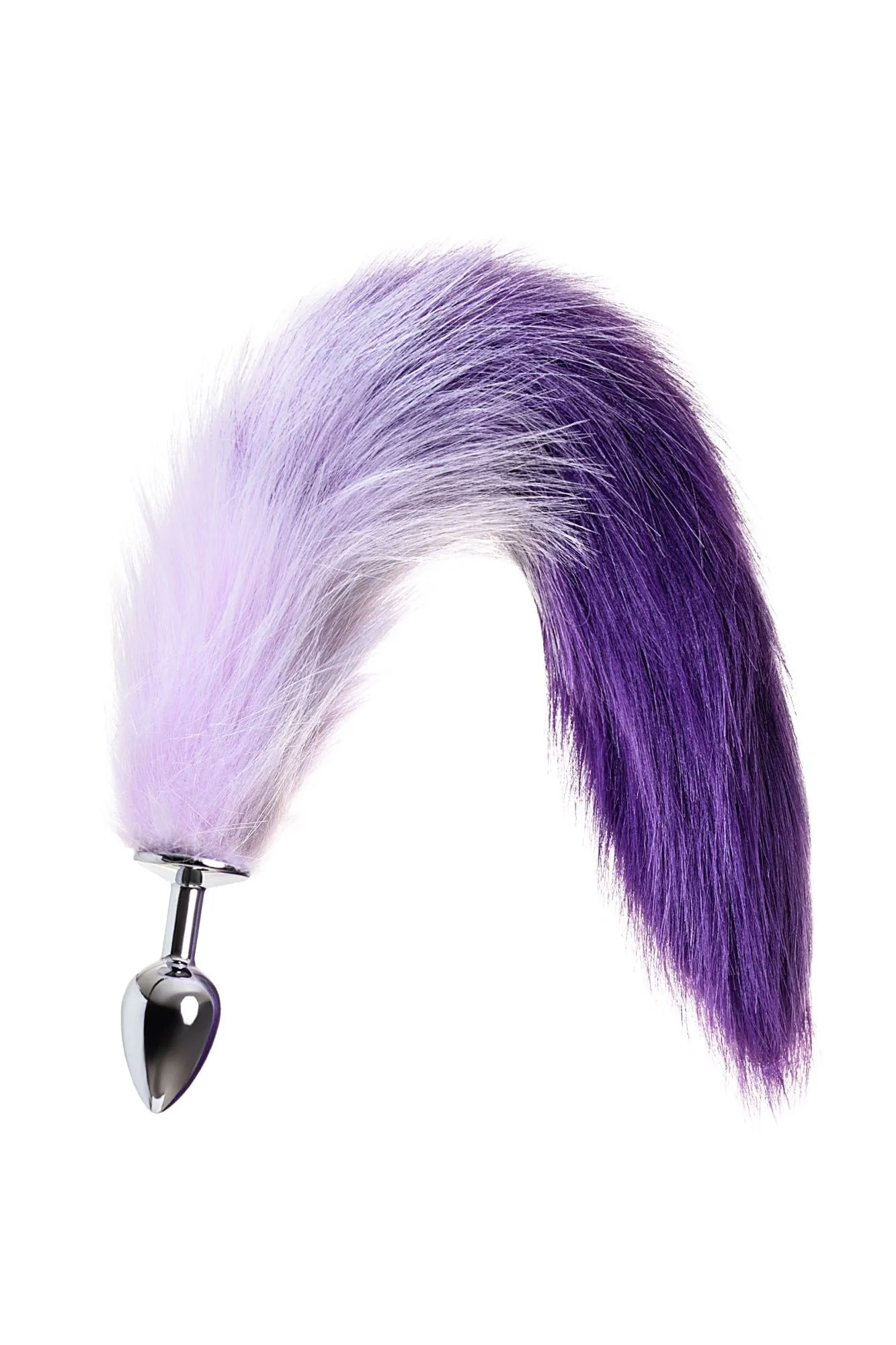 анальная втулка metal by toyfa с бело-фиолетовым хвостом, металл, серебряная, 45 см, ø 2,7 см в 