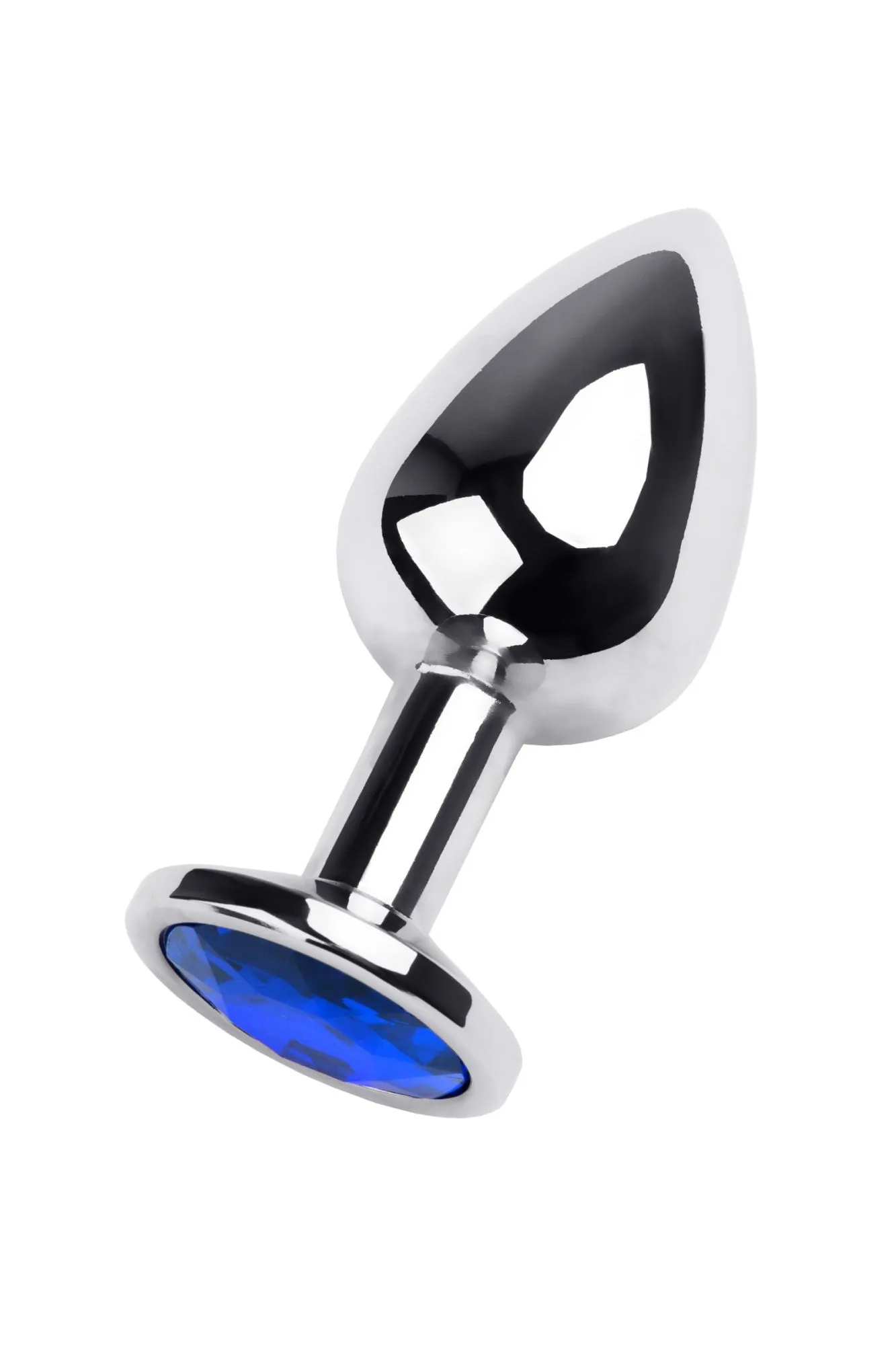 анальная втулка metal by toyfa, металл, серебряная, с синим кристаллом в 