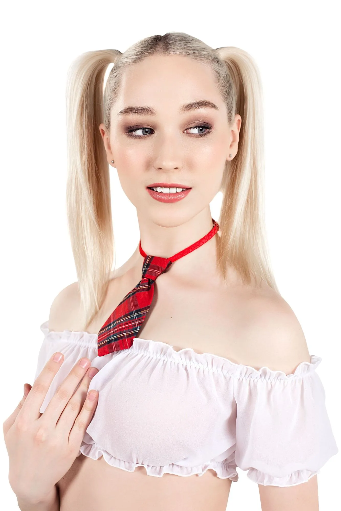 Эротическое верхняя часть костюма «американская школьница», pecado bdsm, топ, галстук, бело-красный, 42 в 