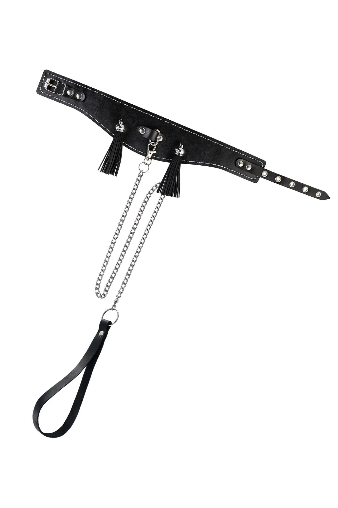 ошейник pecado bdsm, высокий с кисточками, натуральная кожа, чёрный в 