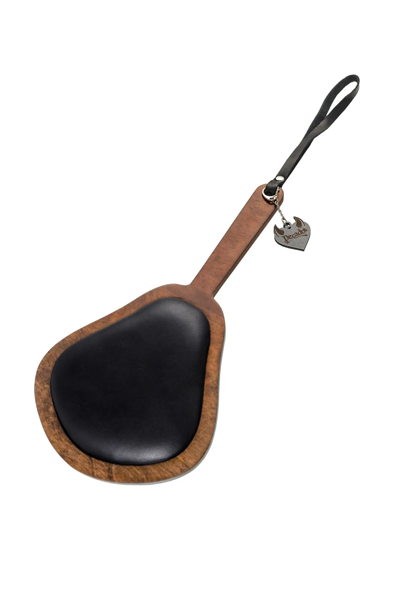 паддл pecado bdsm, большой с мягкой подушечкой, натуральная кожа и дерево, чёрный в 