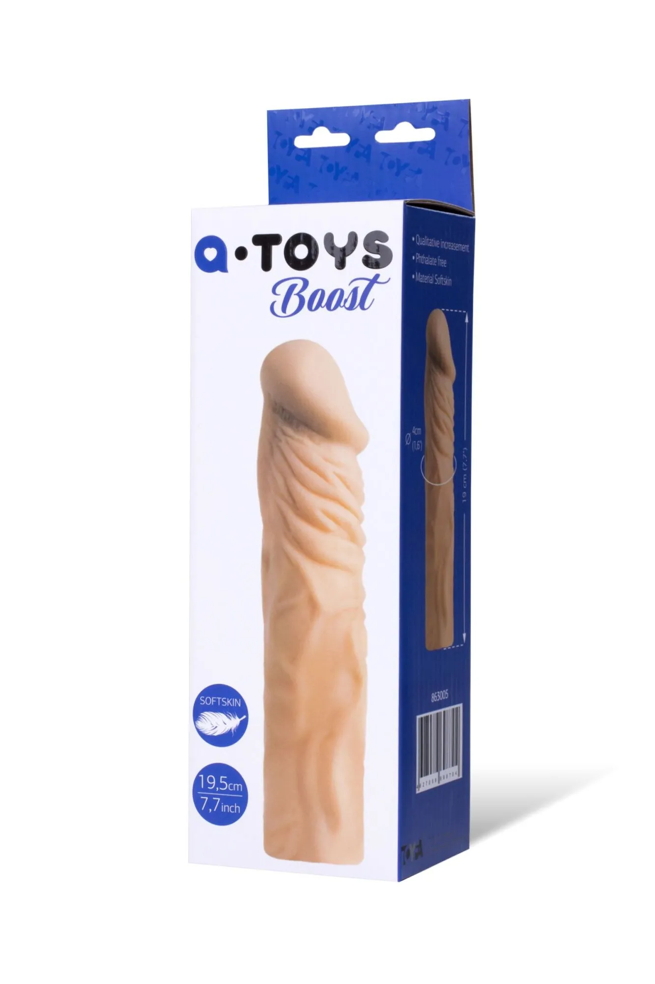 насадка на пенис toyfa a-toys, softskin, телесный, 19,5 см в 
