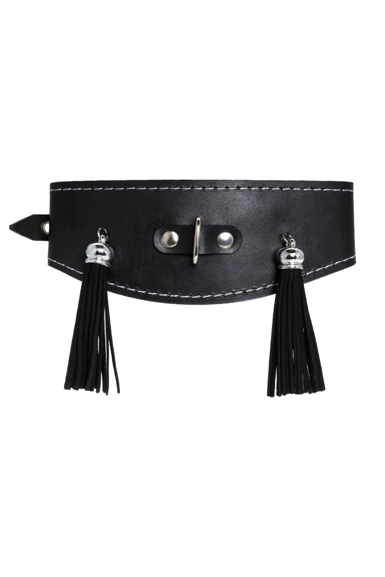 ошейник pecado bdsm, высокий с кисточками, натуральная кожа, чёрный в 