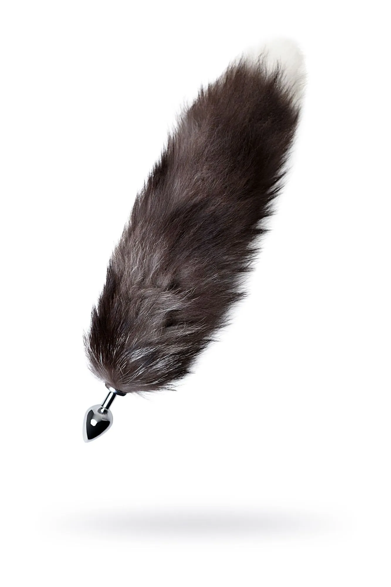 анальная втулка metal by toyfa с хвостом черно-бурой лисы, металл, серебряная, 45 см, ø 2,7 см в 