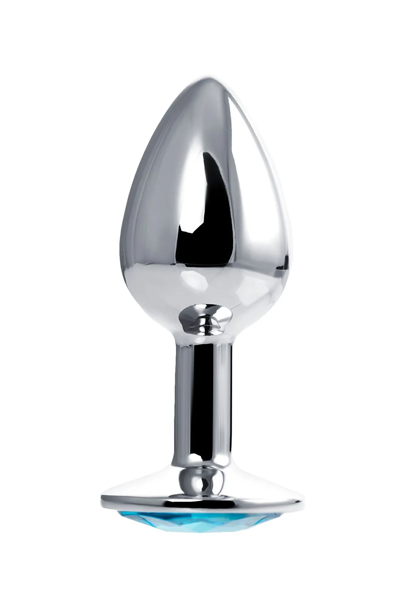 анальная втулка штучки-дрючки, металл, серебряная, с голубым кристаллом в 