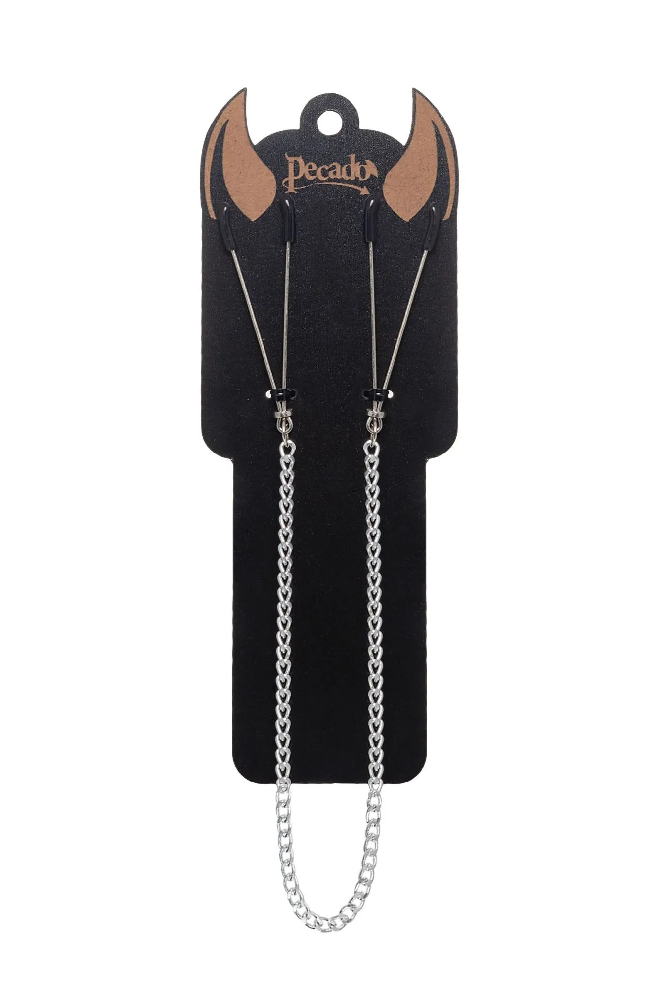 зажимы на соски pecado bdsm, «вилки», на цепочке, металл, серебро в 