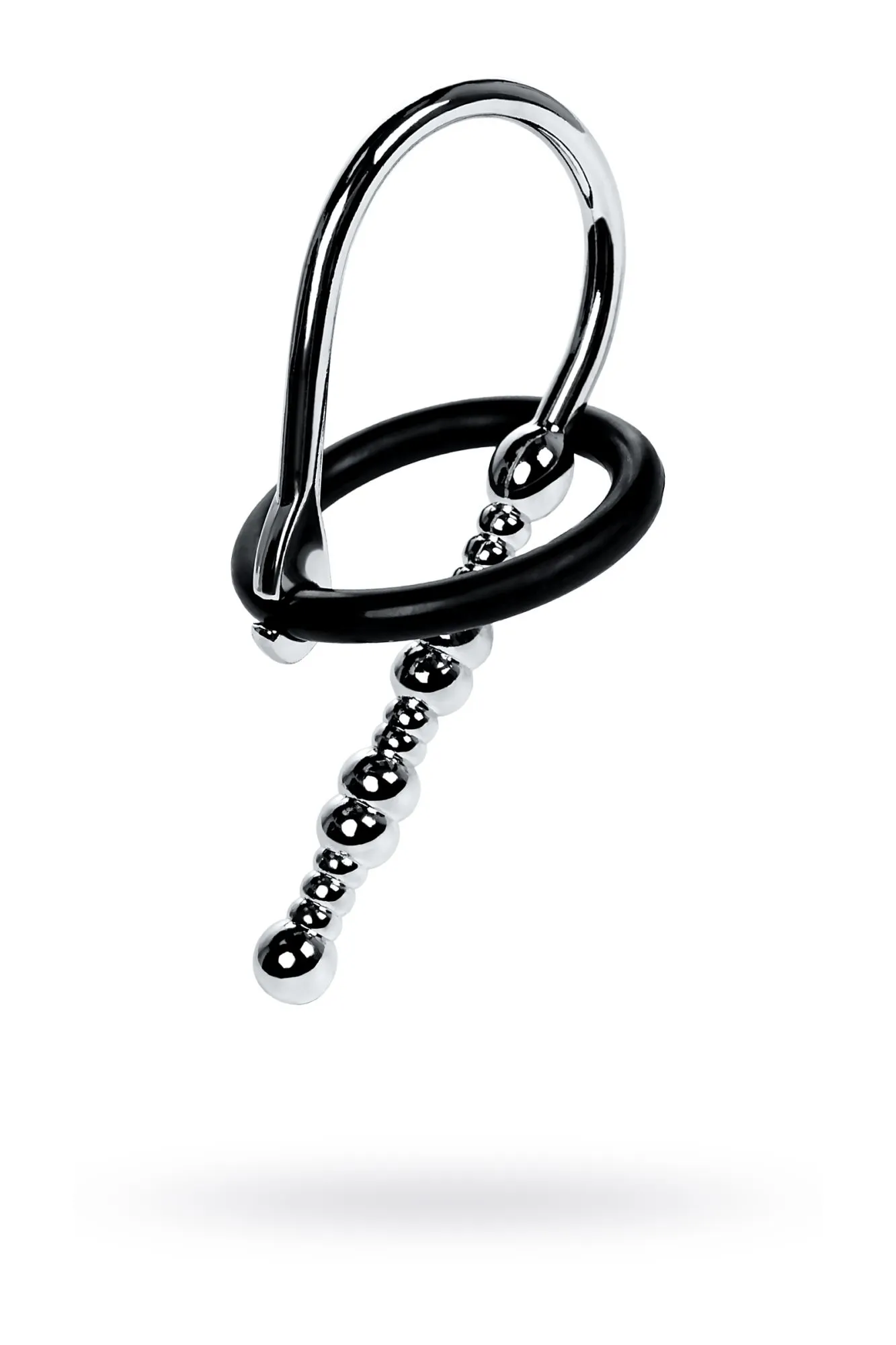 уретральный плаг-бусины toyfa metal  с мягким фиксириющим кольцом, серебряный, 5 см в 