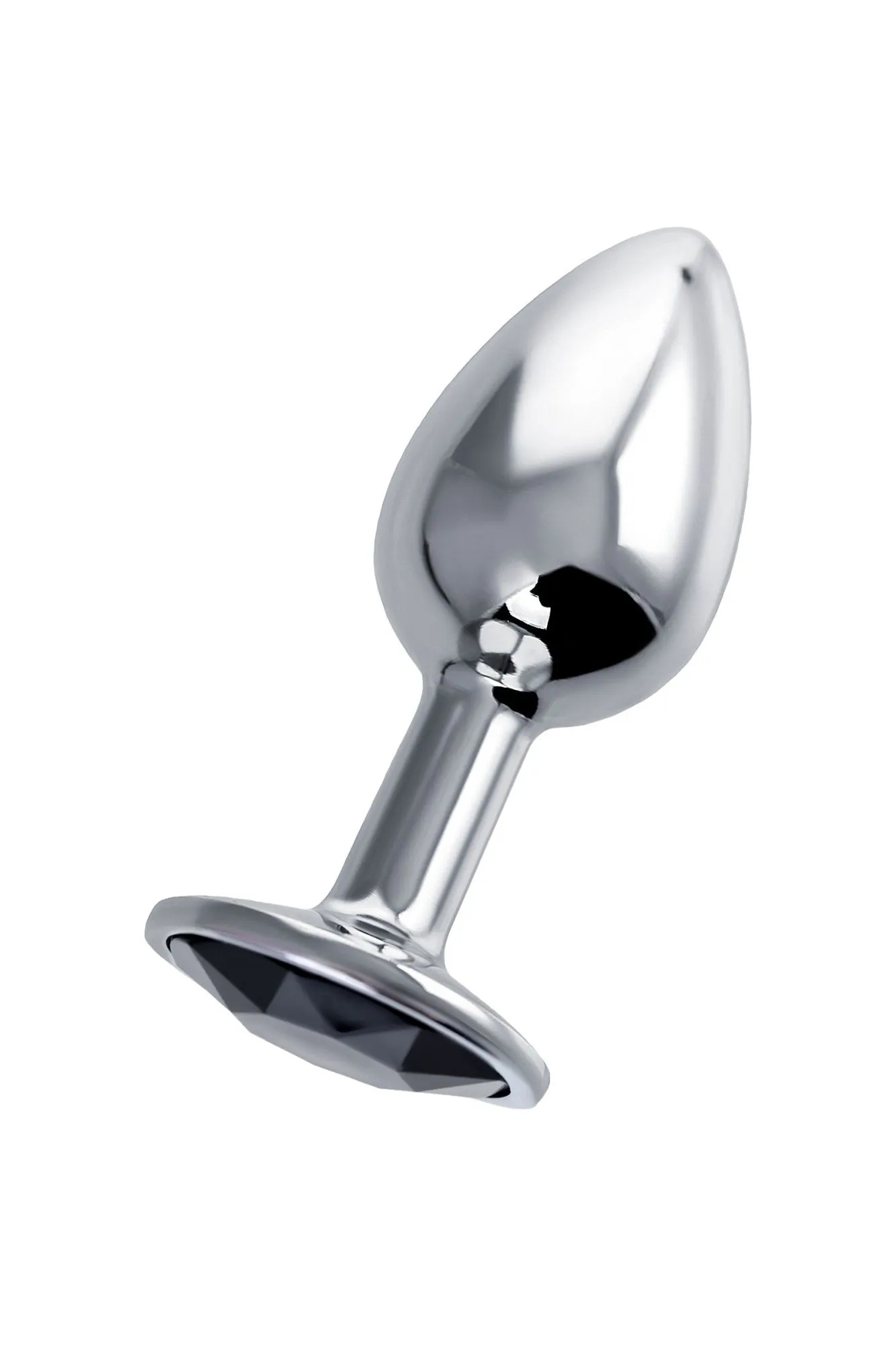 анальная втулка штучки-дрючки, серебряная, с чёрным кристаллом, ø 2,5 см, 48 г в 