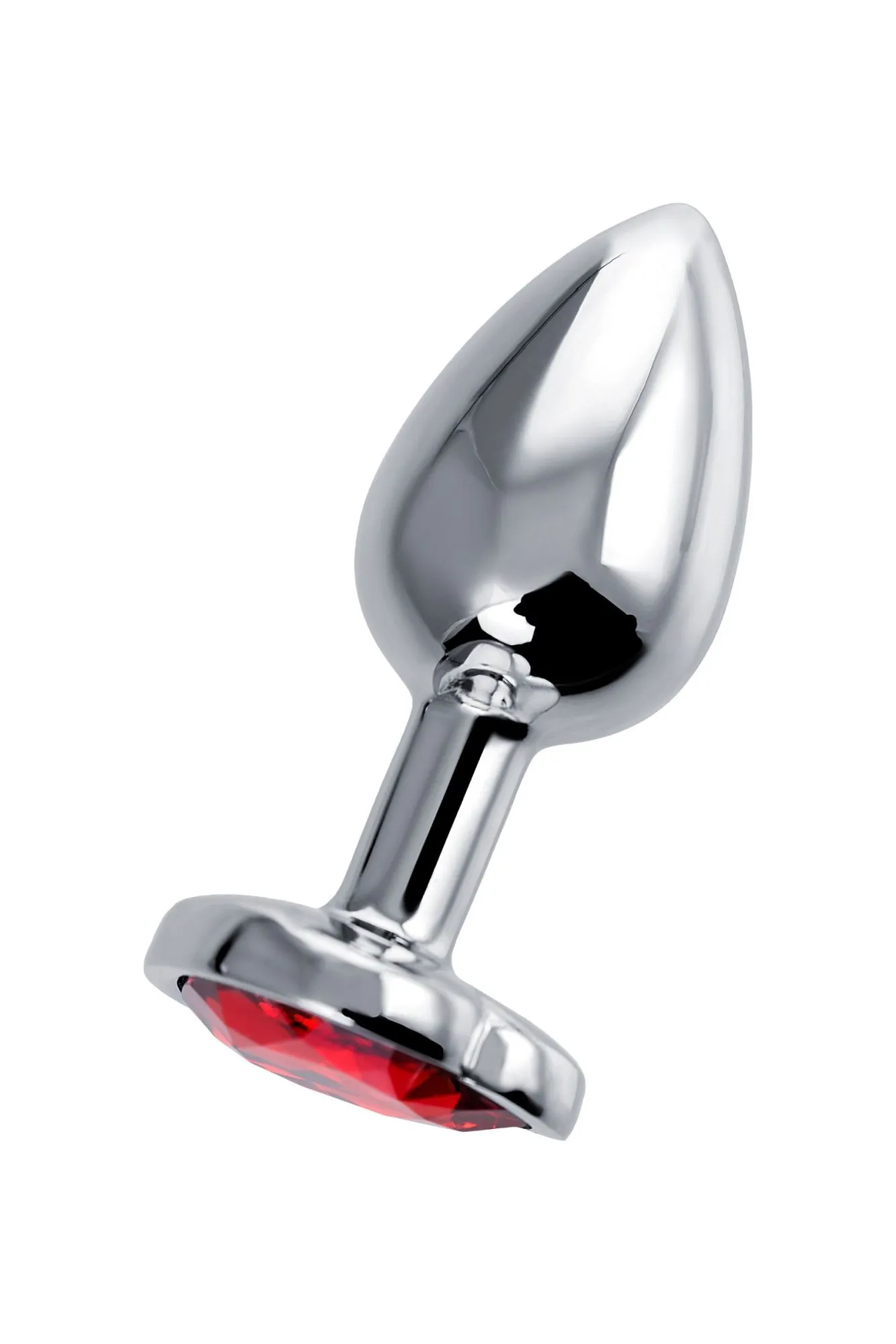 анальная втулка штучки-дрючки, металл, серебряная, с красным кристаллом, 7 см, ø 2,7 см, 50 г в 