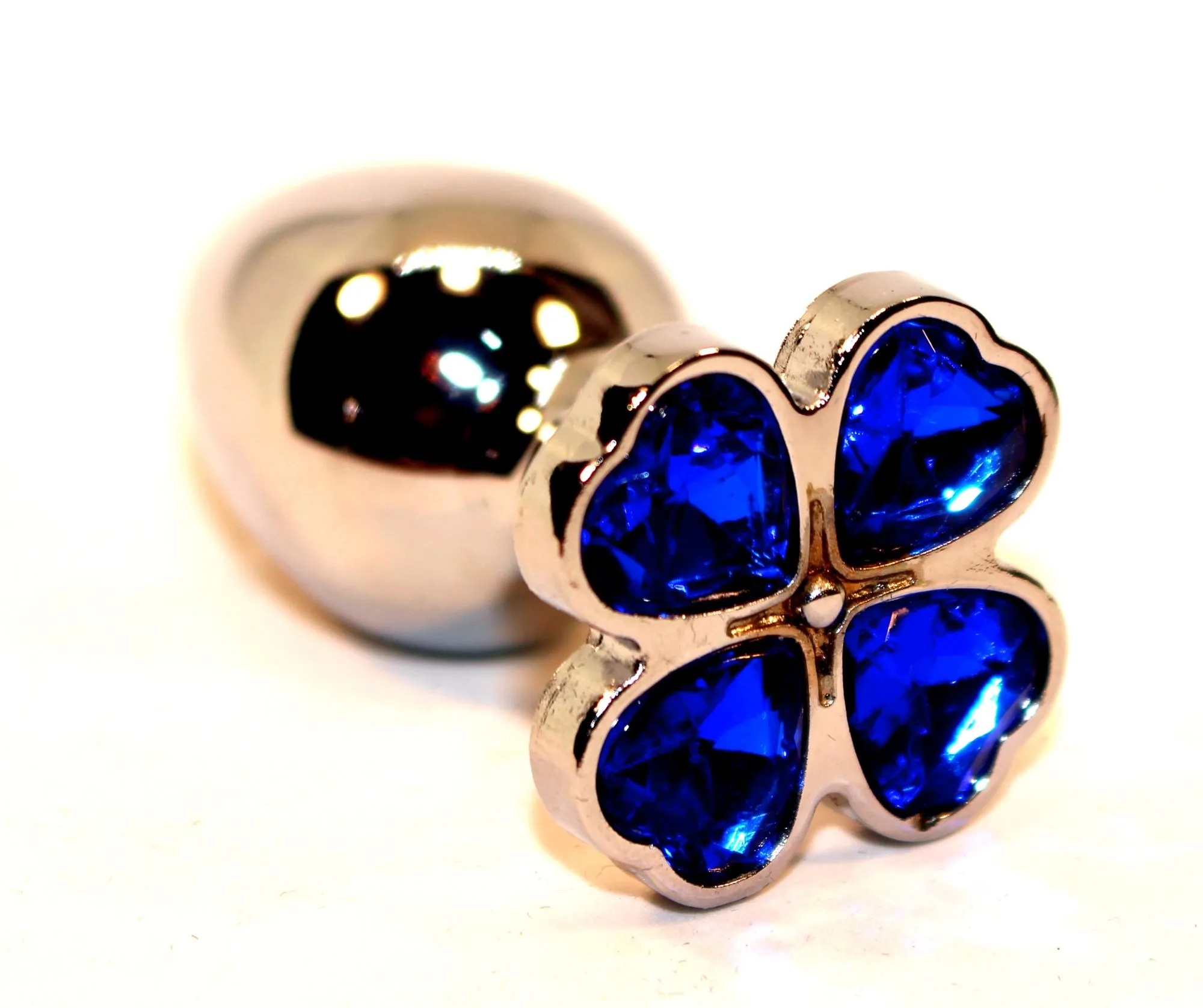 пробка анальная металл 7,5х2,8см с сердечком синий страз 47439-3mm в 