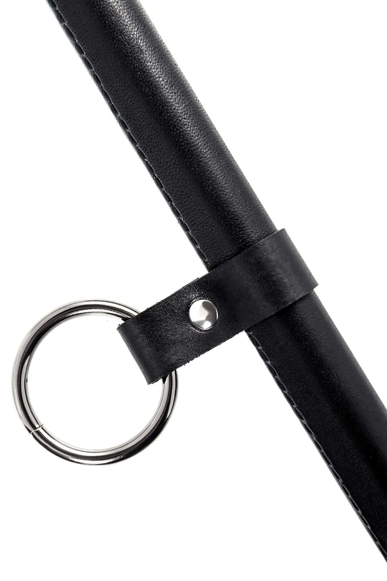 распорка большая для фиксации pecado bdsm, с кольцом, натуральная кожа и дерево, черная в 