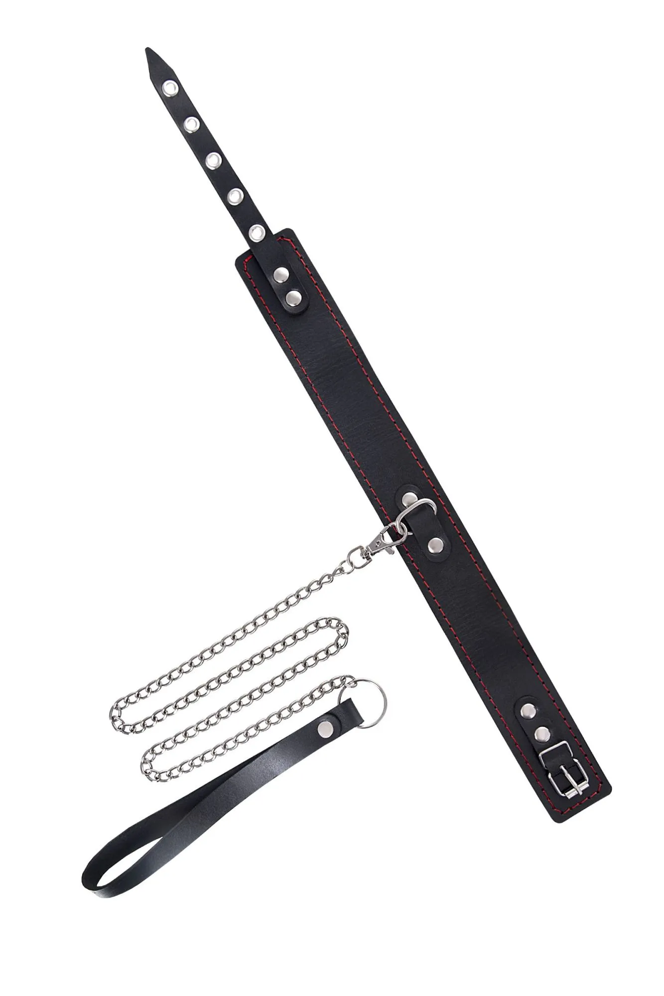 ошейник pecado bdsm, двухслойный с красной строчкой, натуральная кожа, черный в 