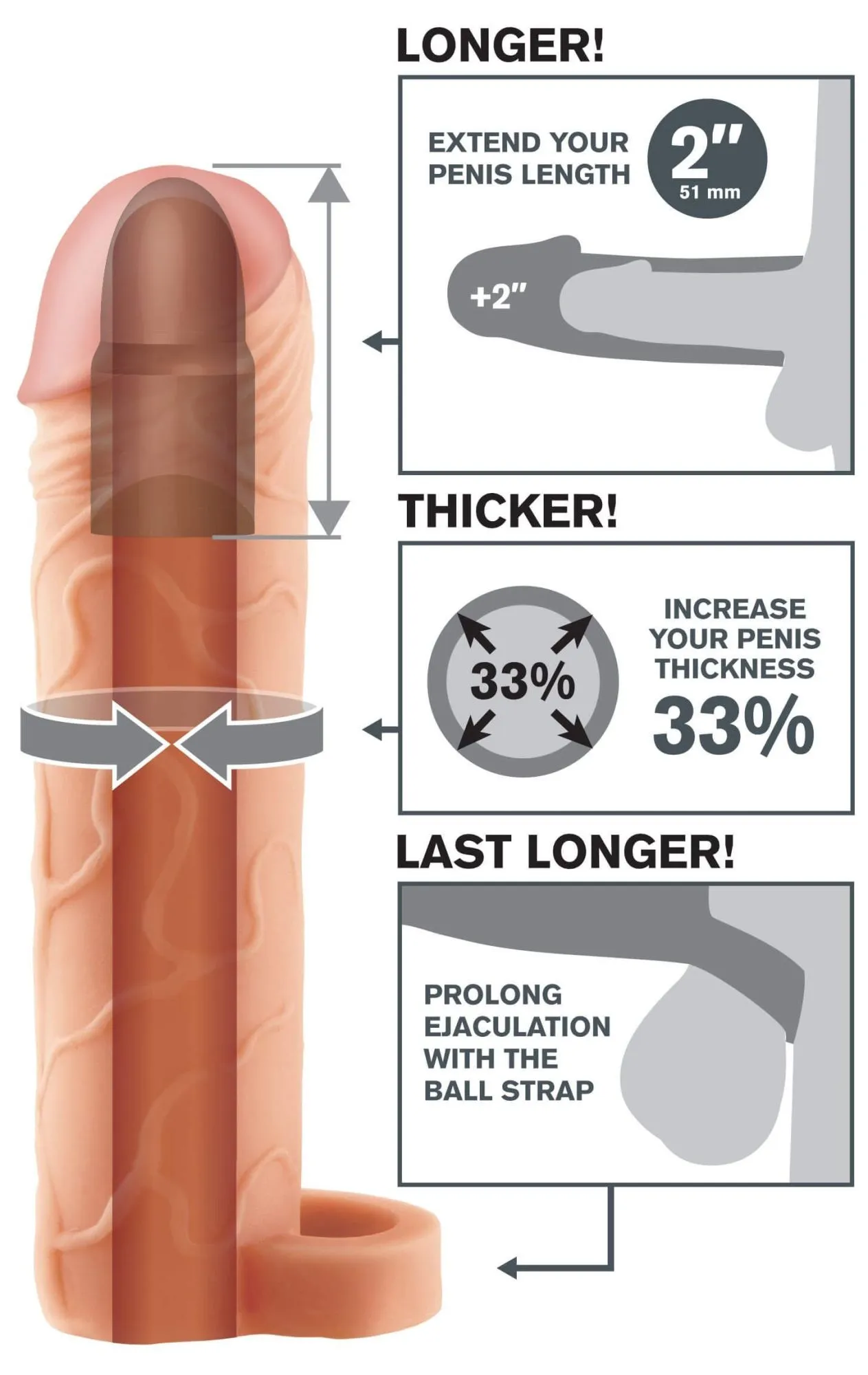 насадка с утяжкой удлиняющая pipedream perfect 2 inch extension, телесная в 