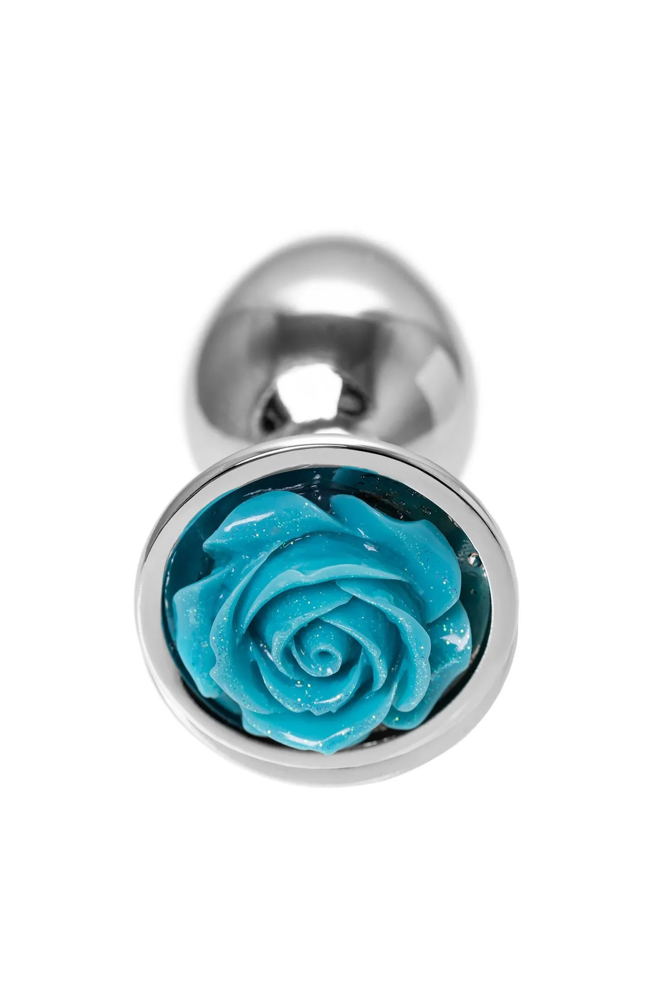 анальная втулка metal by toyfa, металл, серебристая с голубой розочкой, 8 см, ø 2,7 см, 48 г в 