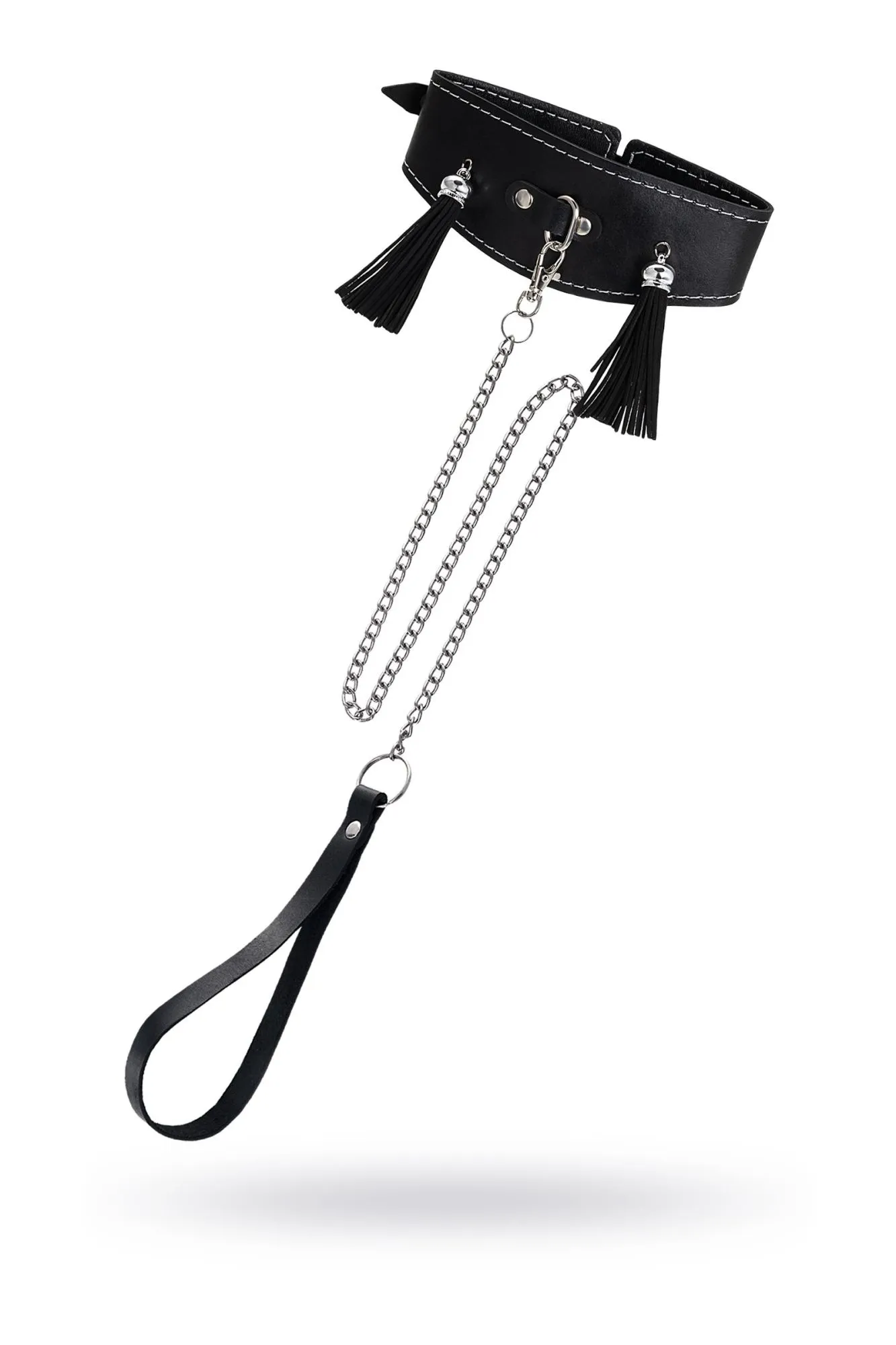 ошейник pecado bdsm, высокий с кисточками, натуральная кожа, чёрный в 