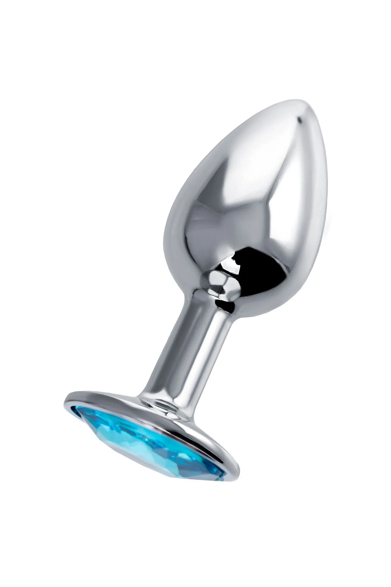 анальная втулка штучки-дрючки, металл, серебряная, с голубым кристаллом в 