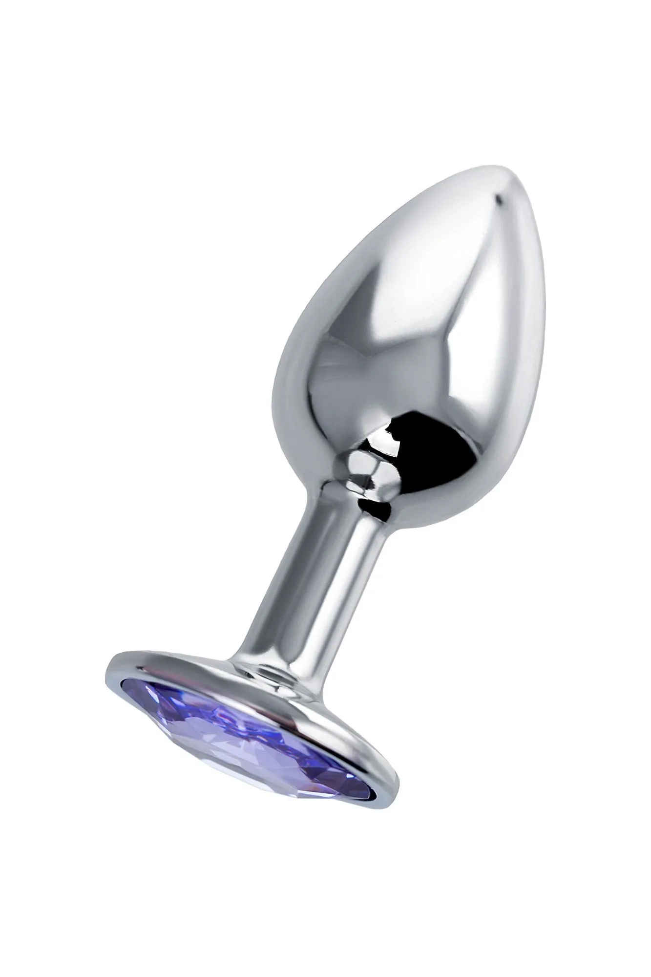 анальная втулка штучки-дрючки, металл, серебряная, с фиолетовым кристаллом, 7 см, ø 2,8 см, 50 г в 