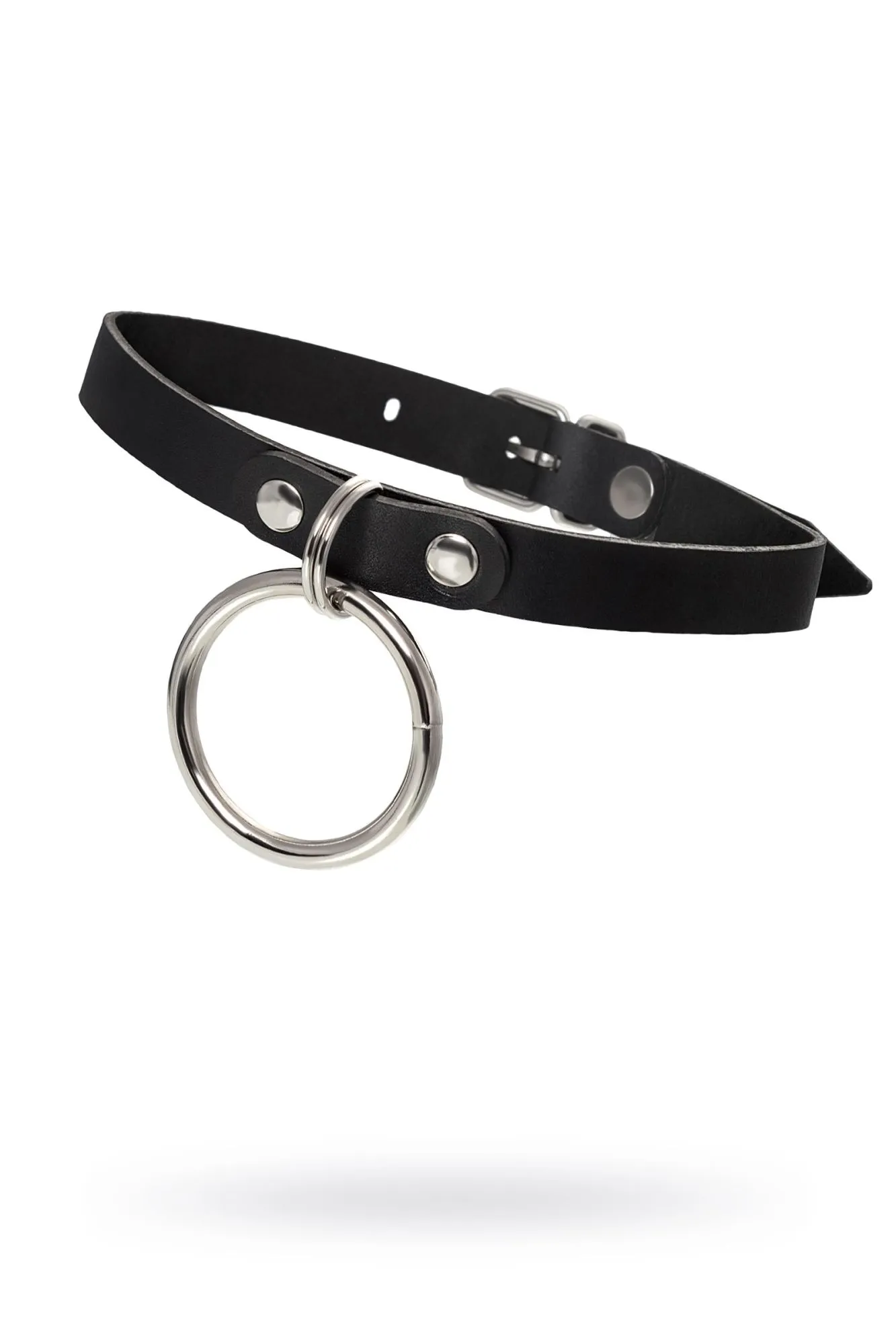 чокер pecado bdsm, с круглым кольцом, модель 2, натуральная кожа, чёрный в 