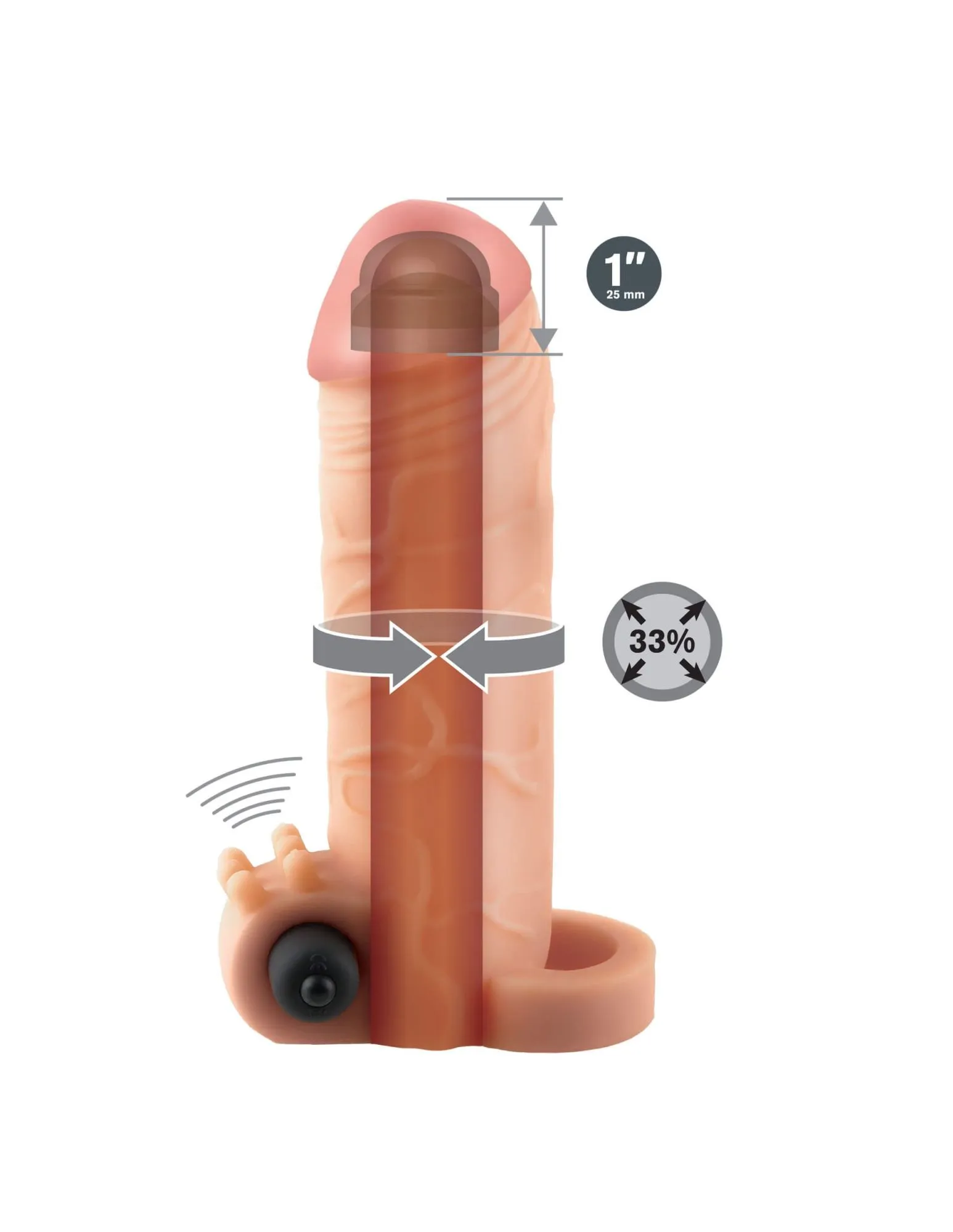 вибронасадка 2.5 см pipedream fantasy x-tensions vibrating real feel, телесная в 