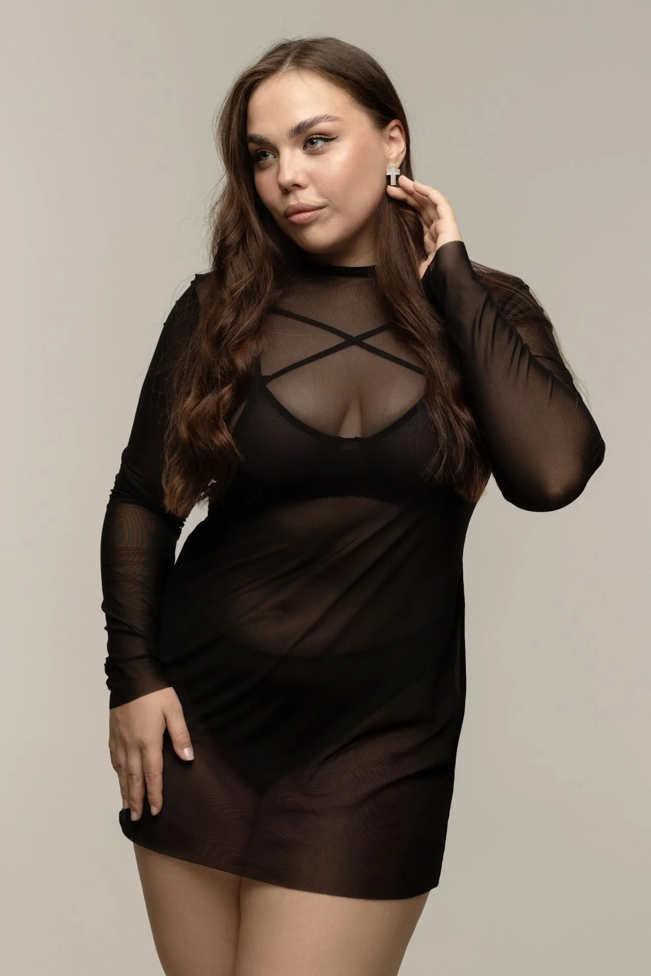 Эротическое платье pinkrabbit из эластичной сетки, чёрное в 