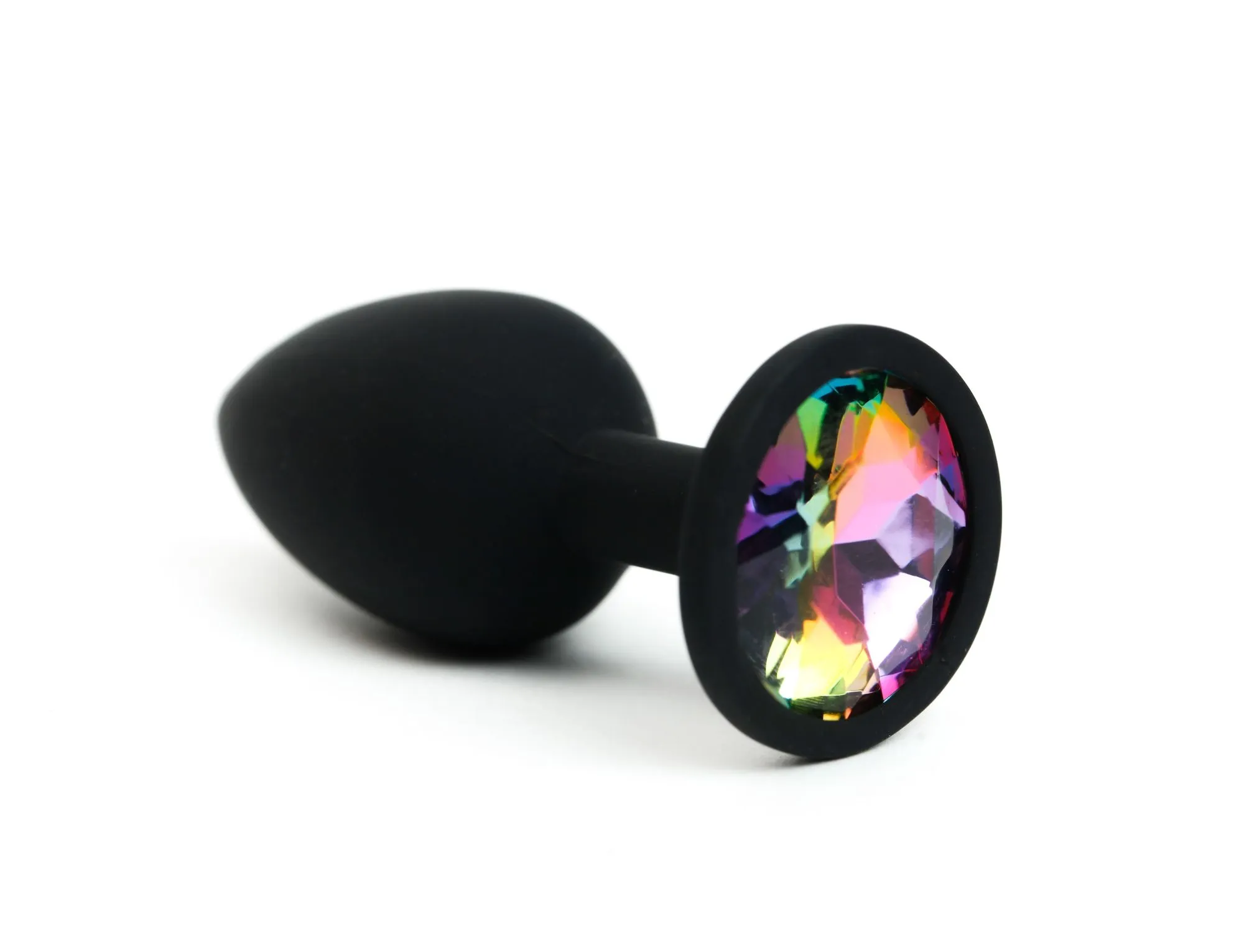 анальная пробка силиконовая черная с радужным  стразом 7,6х2,8 см 47510-mm в 