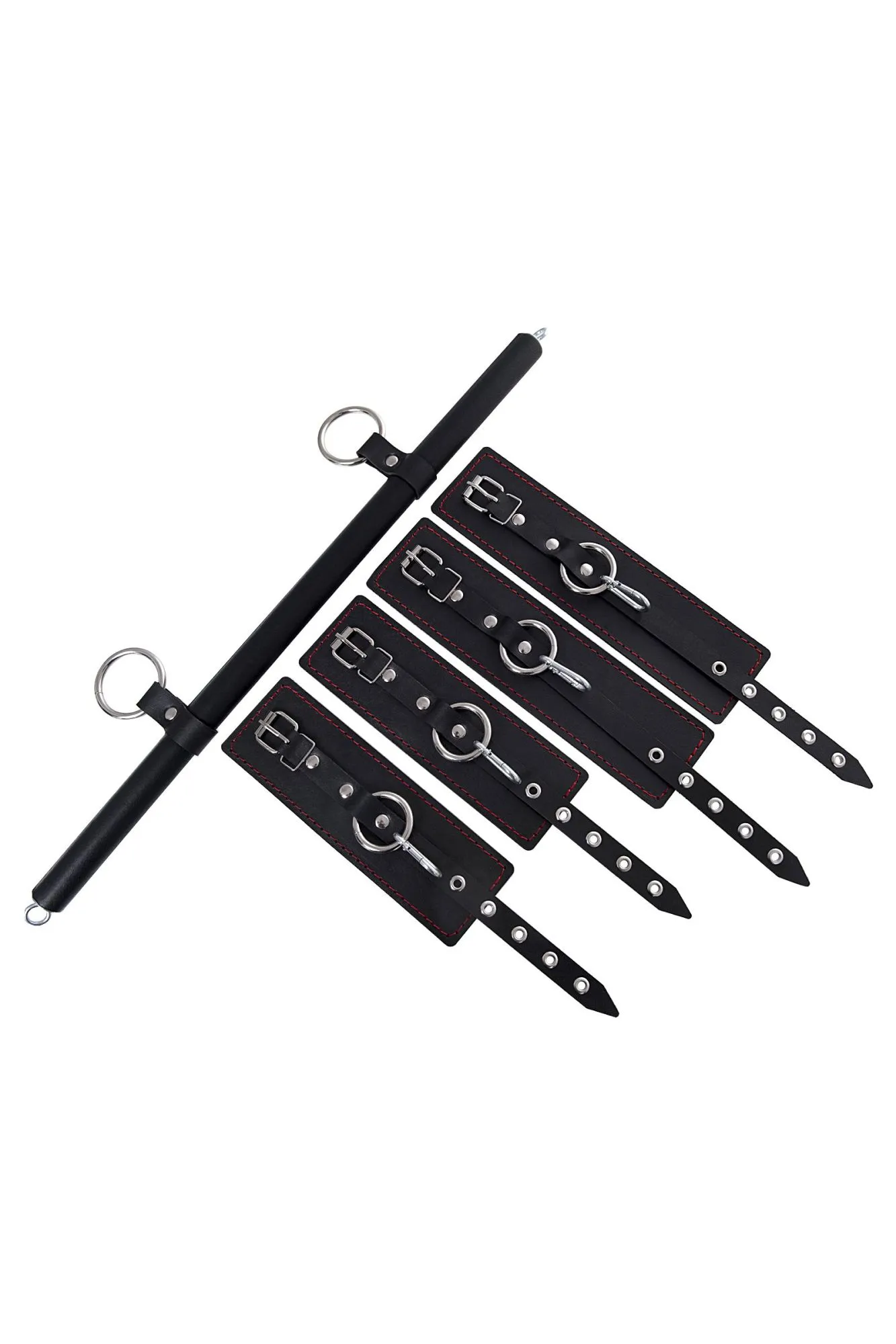 бондажный набор pecado bdsm, 4 точки фиксации, распорка, наручники, оковы, натуральная кожа, черный в 