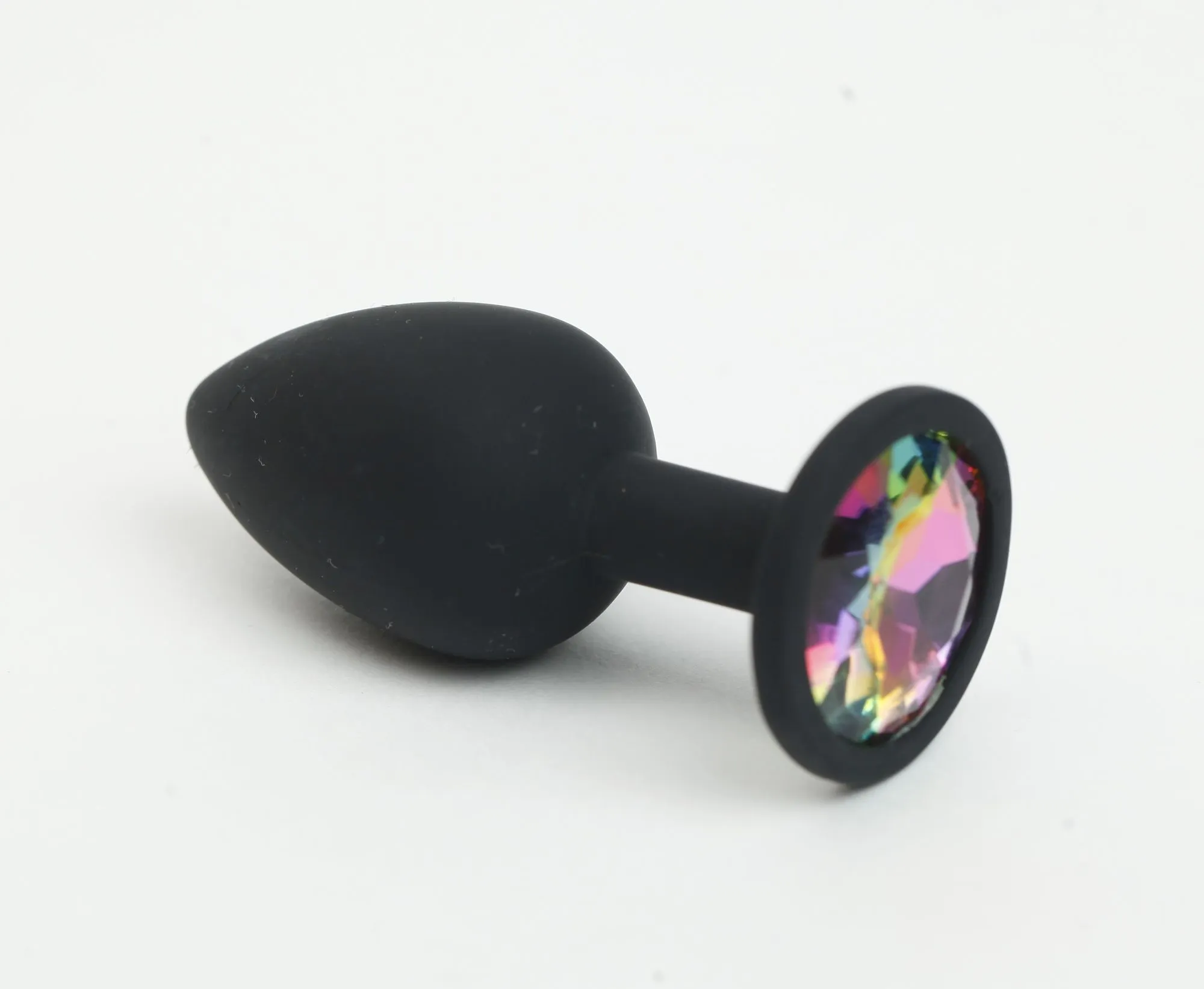 анальная пробка силиконовая черная с радужным  стразом 7,6х2,8 см 47510-mm в 