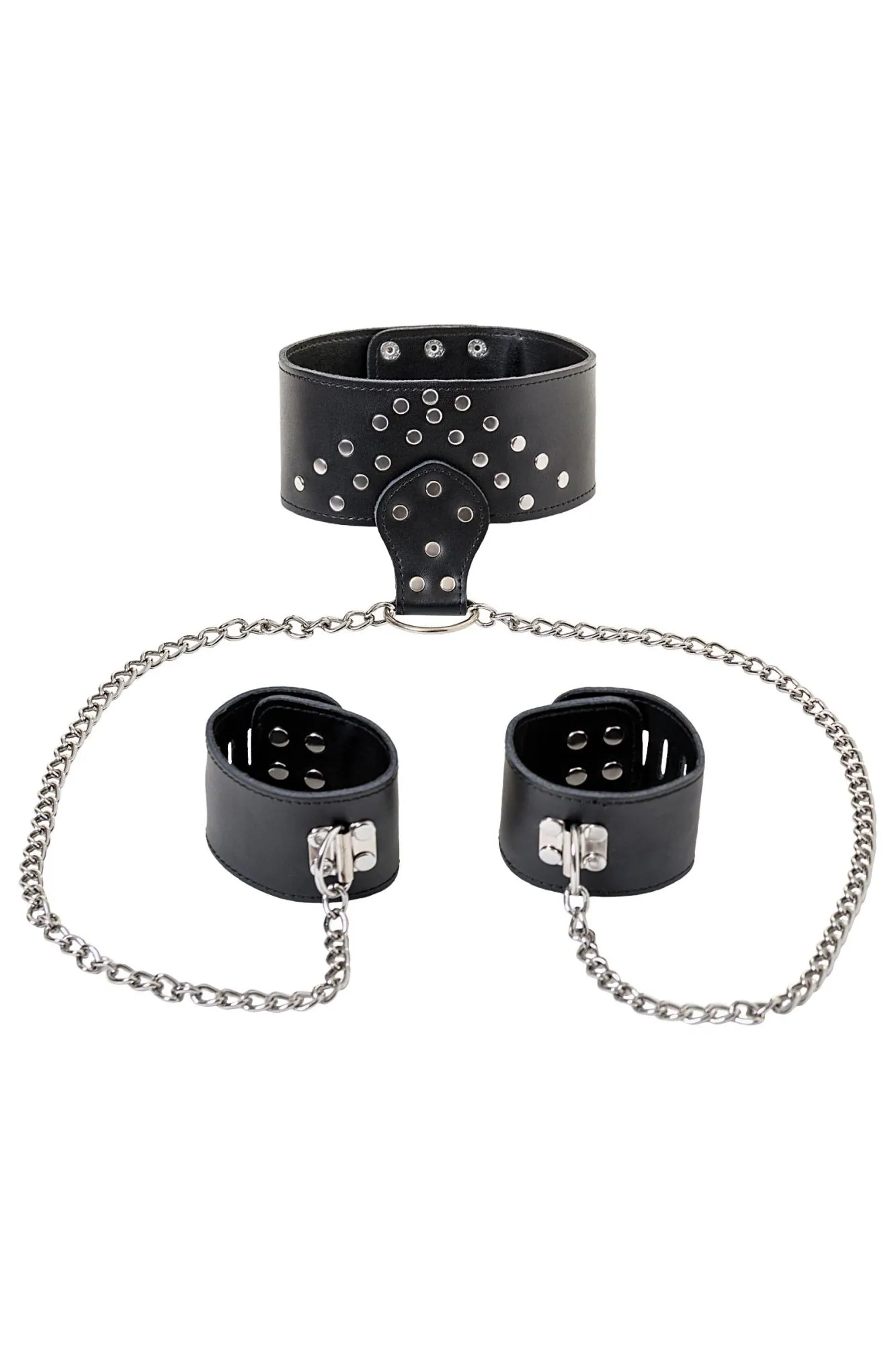 комплект toyfa theatre, ошейник с наручниками, кожанный, чёрный в 