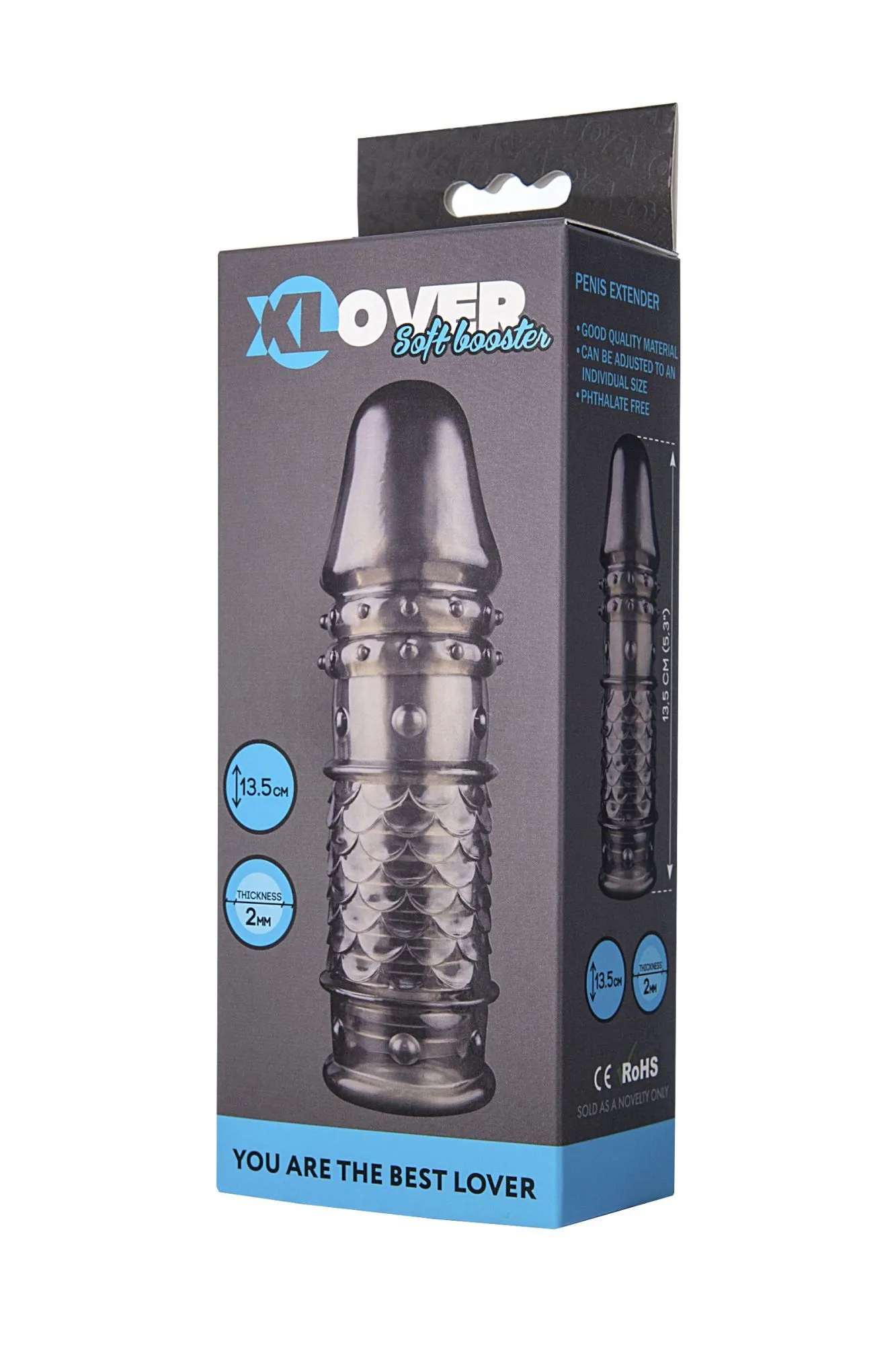 насадка toyfa xlover, для увеличения размера, tpe, черная прозрачная, 13,5 см в 