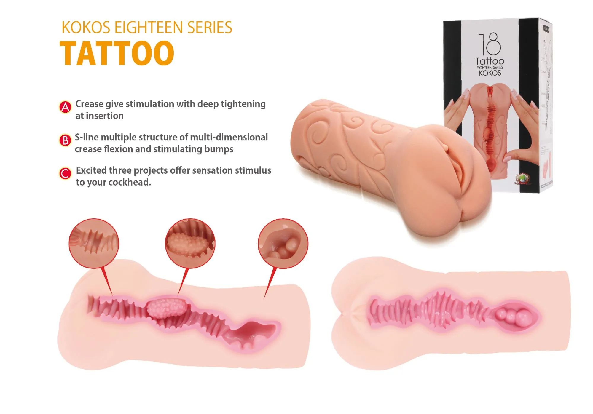 мастурбатор tattoo двойной слой телесный kokos m03-001-06d в 