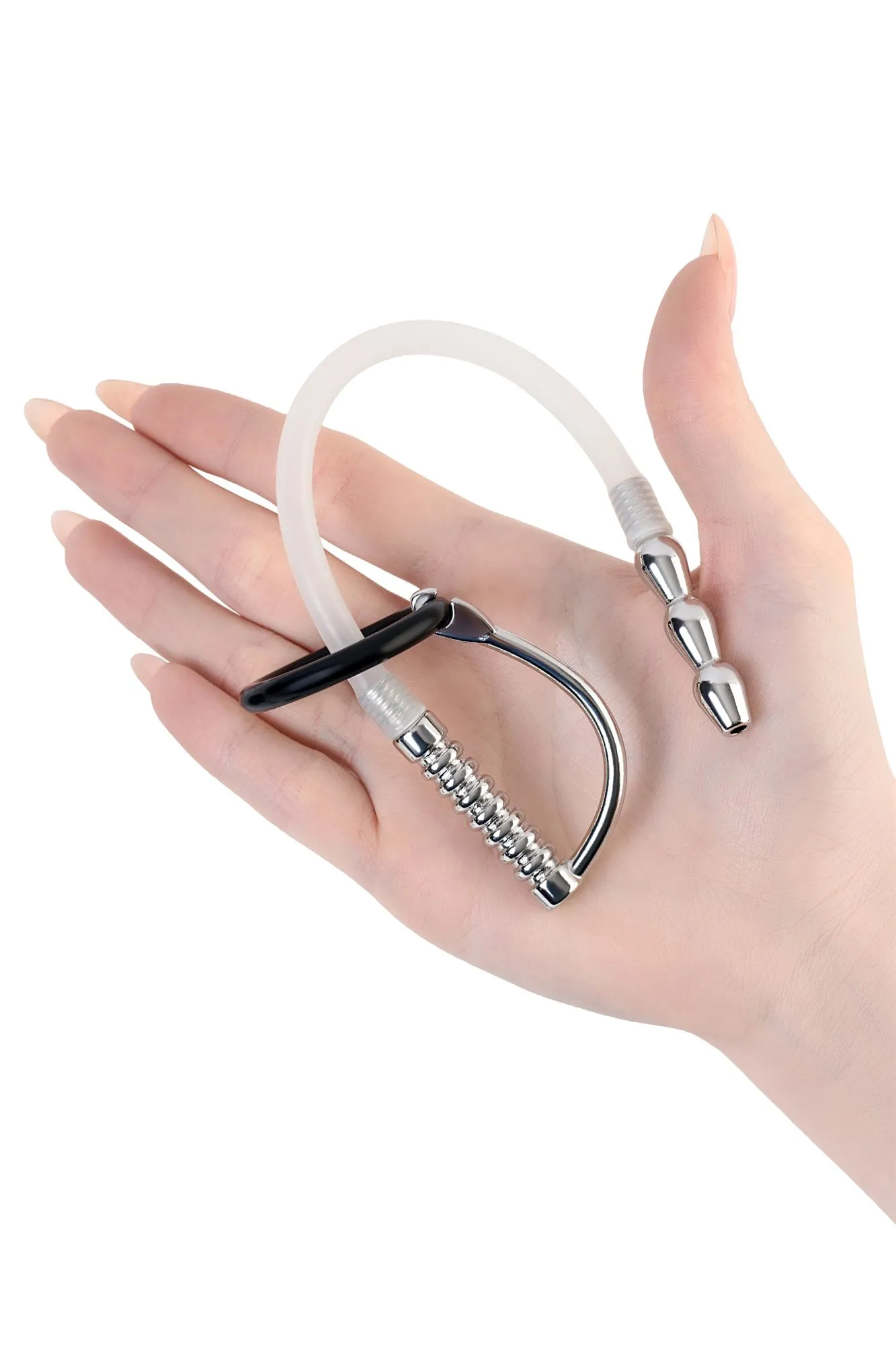 уретральный катетер metal by toyfa, со сменными фиксирующими кольцами, силикон, серебряный в 