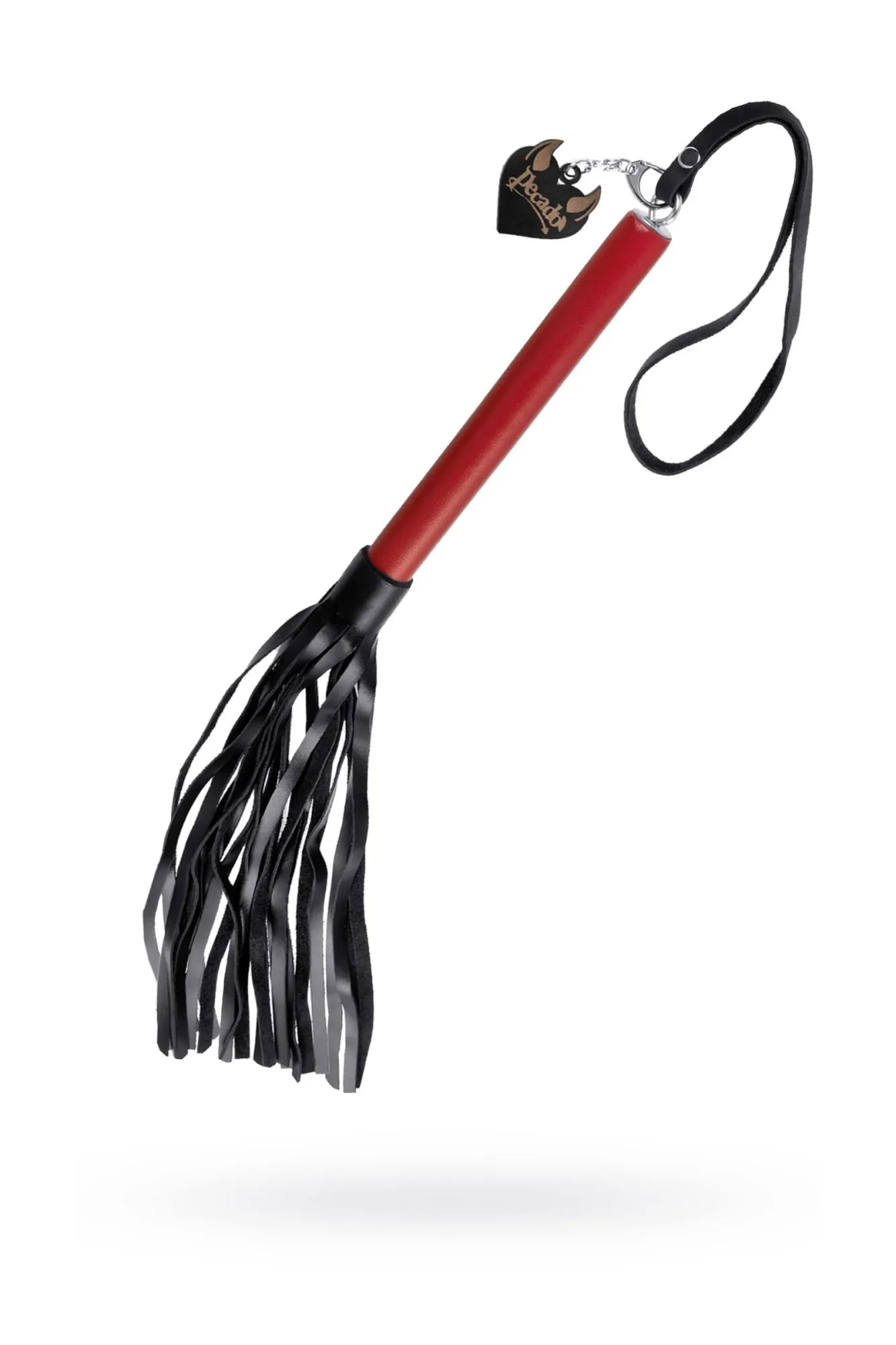 плеть pecado bdsm, красная рукоять, чёрные хлысты, натуральная кожа в 