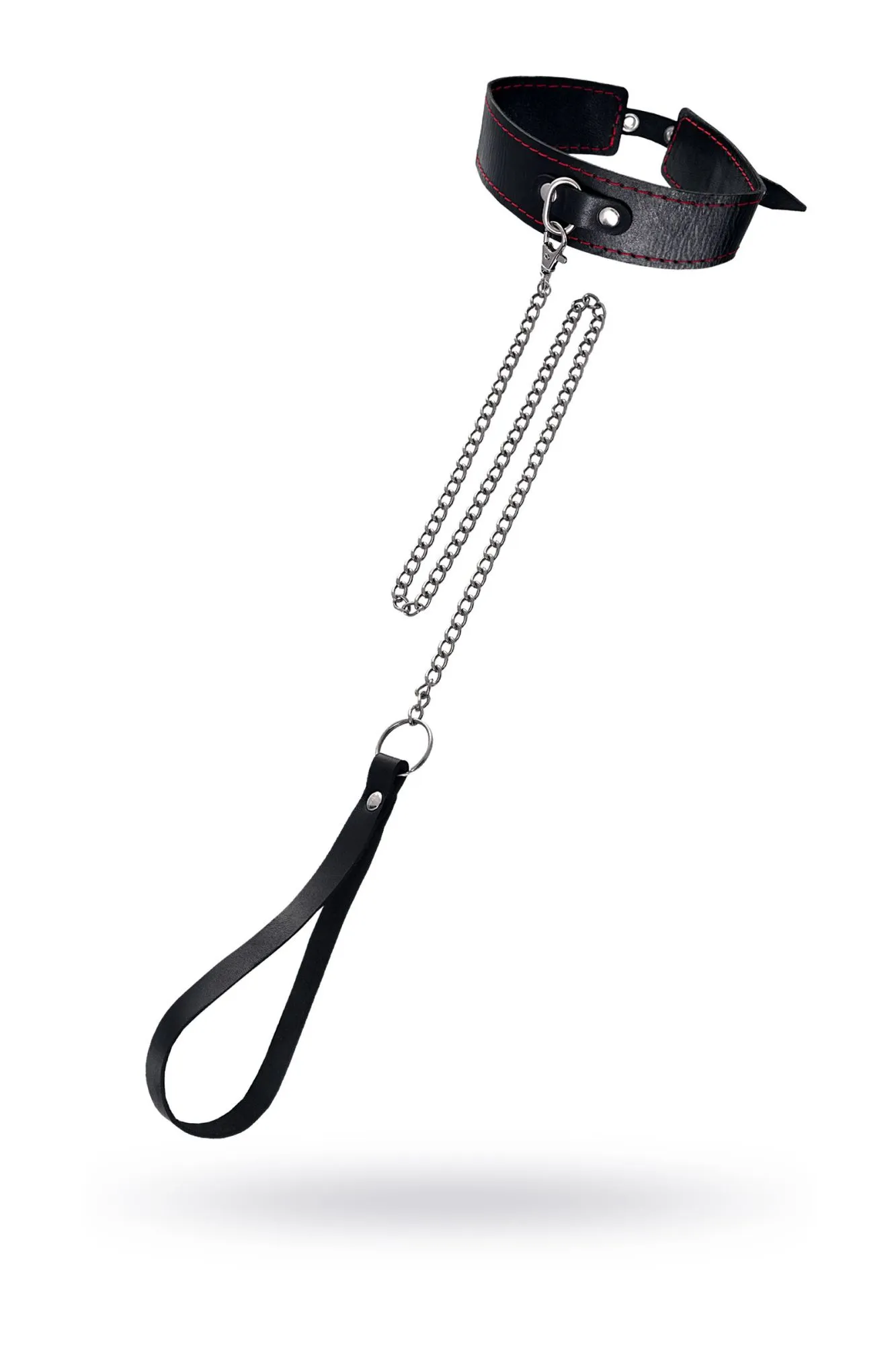 ошейник pecado bdsm, двухслойный с красной строчкой, натуральная кожа, черный в 