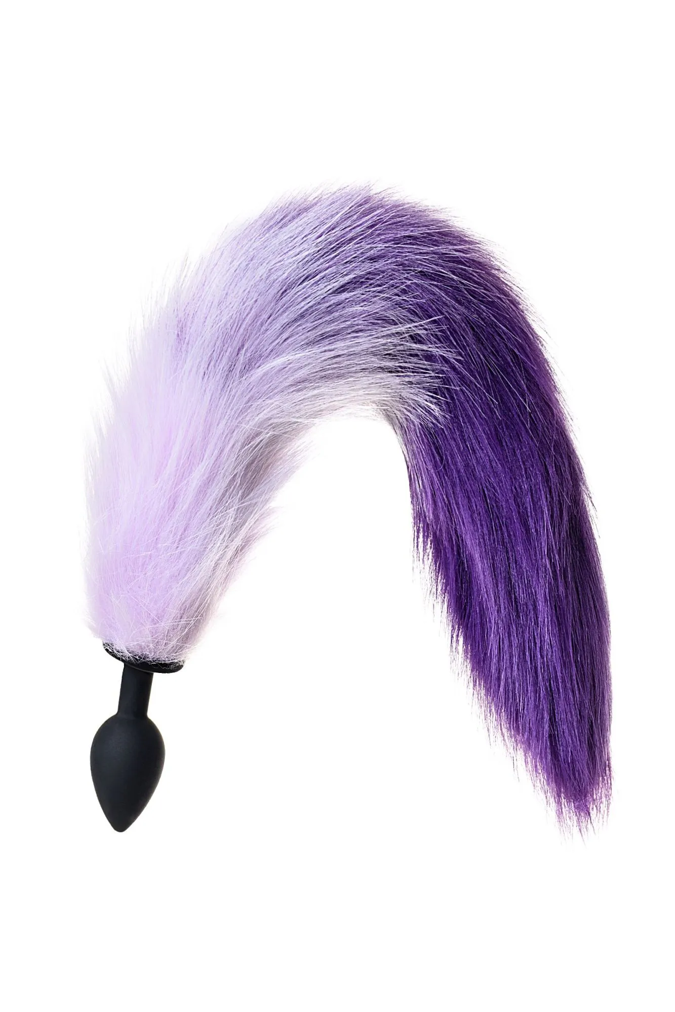 анальная втулка с бело-фиолетовым хвостом popo pleasure by toyfa, s, силикон, черная, 45 см, ø 2,7 с в 