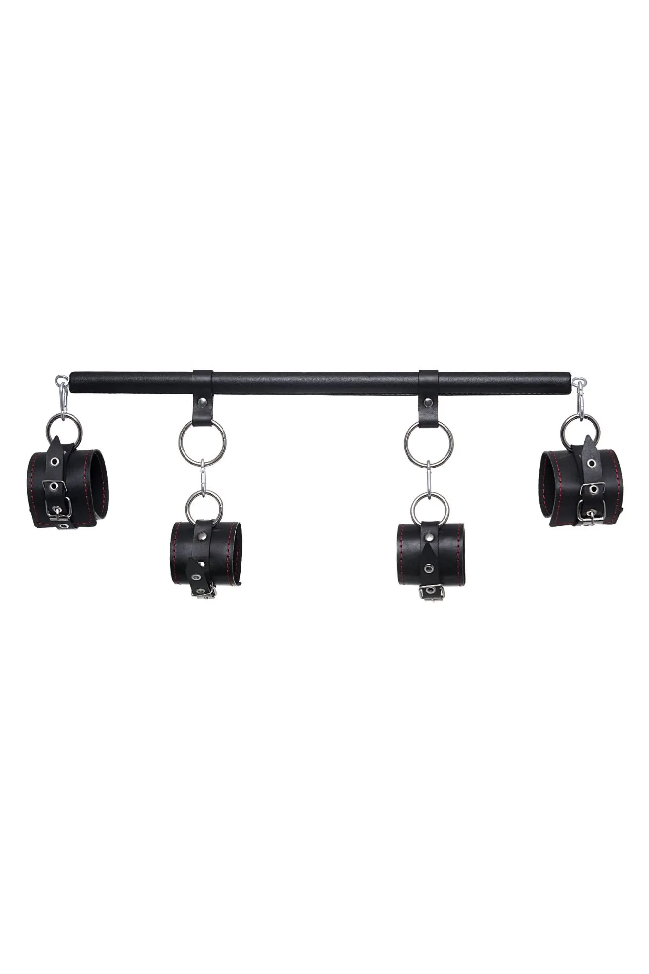 бондажный набор pecado bdsm, 4 точки фиксации, распорка, наручники, оковы, натуральная кожа, черный в 