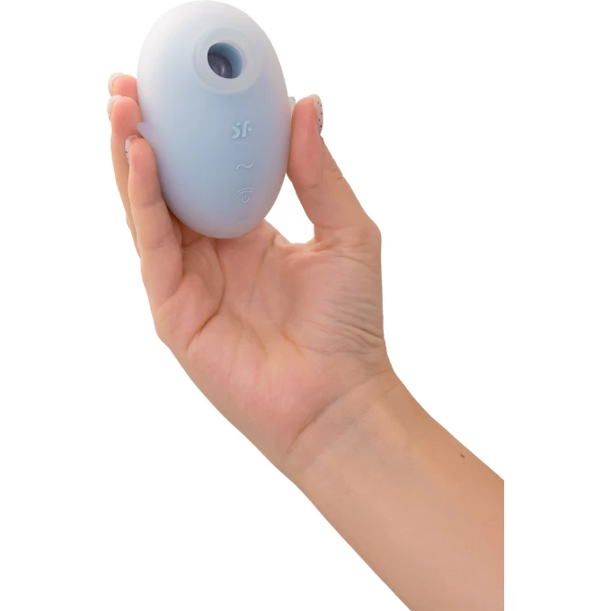 вакуум-волновой стимулятор клитора с вибрацией satisfyer cutie ghost, силикон, голубой, 9,1 см в 