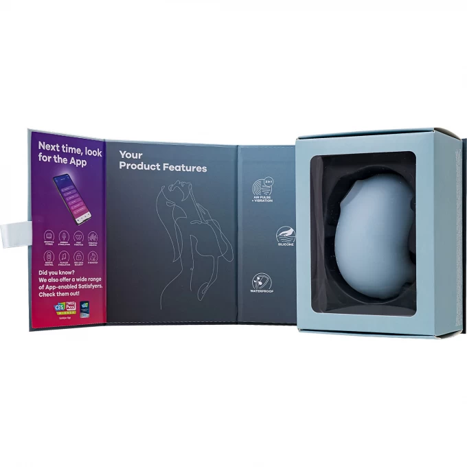 вакуум-волновой стимулятор клитора с вибрацией satisfyer cutie ghost, силикон, голубой, 9,1 см в 