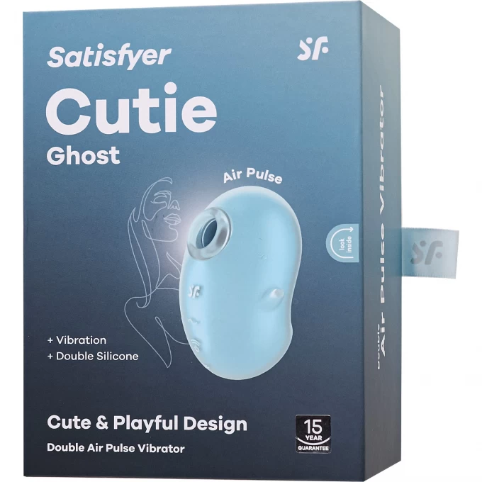 вакуум-волновой стимулятор клитора с вибрацией satisfyer cutie ghost, силикон, голубой, 9,1 см в 