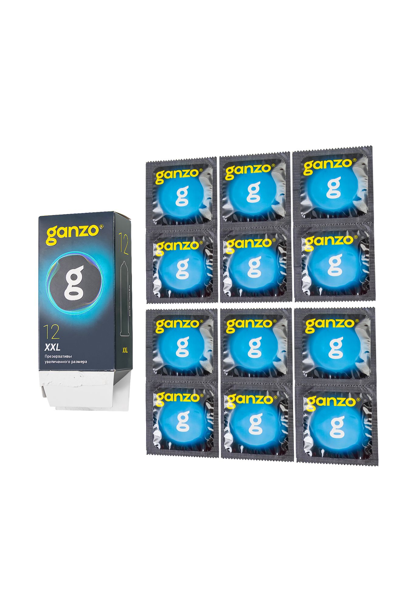 презервативы  ganzo xxl увеличенные, латекс, 19 см, 5,5 см, 12 шт. в 